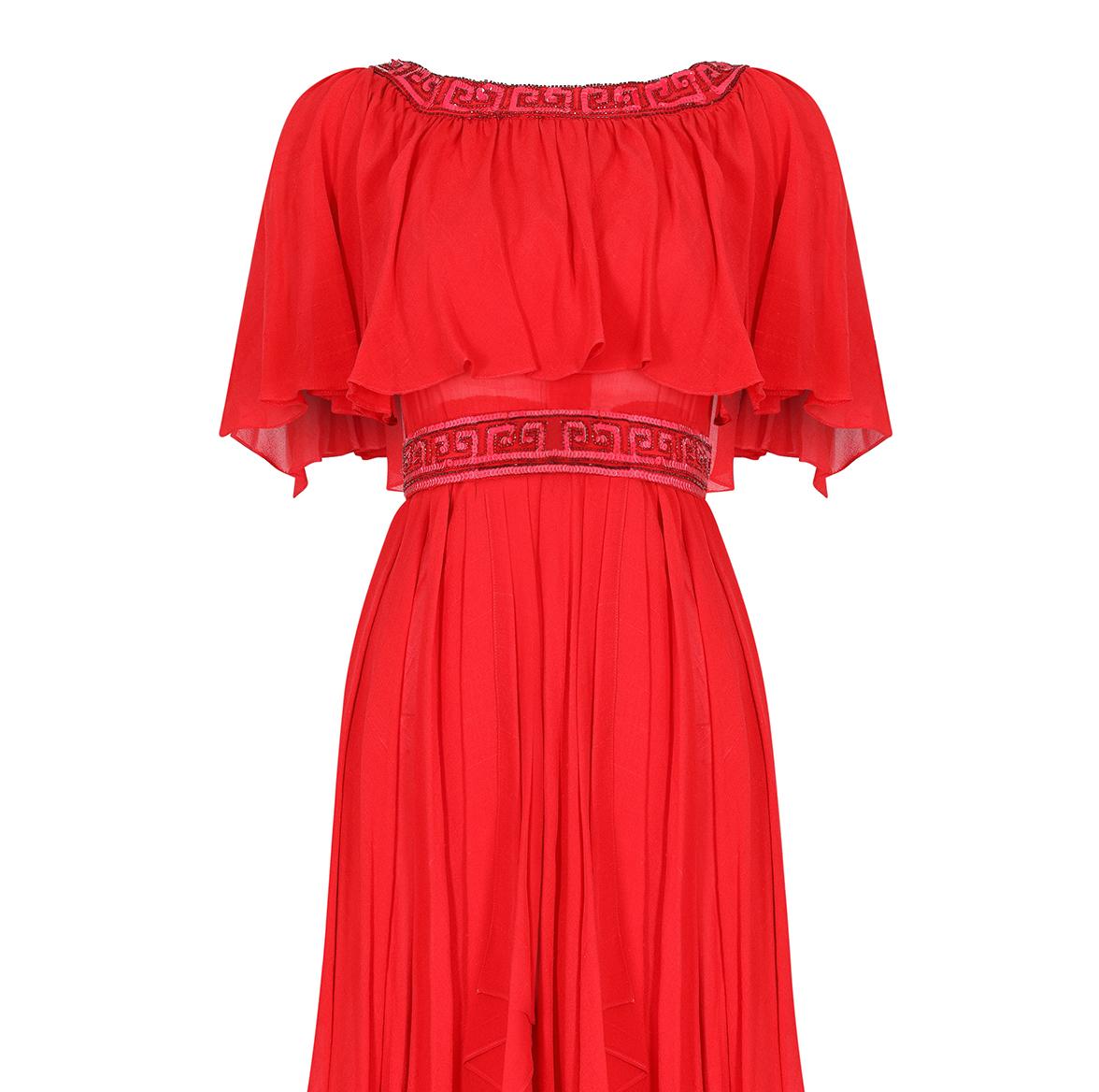 Ted Lapidus, robe en soie haute couture rouge flamme, années 70 Pour femmes en vente