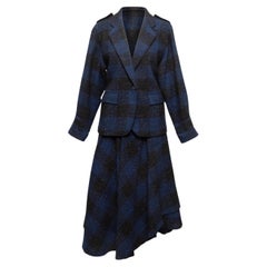 Ted Lapidus Blue & Black Wool Gingham Patterned Skirt Suit