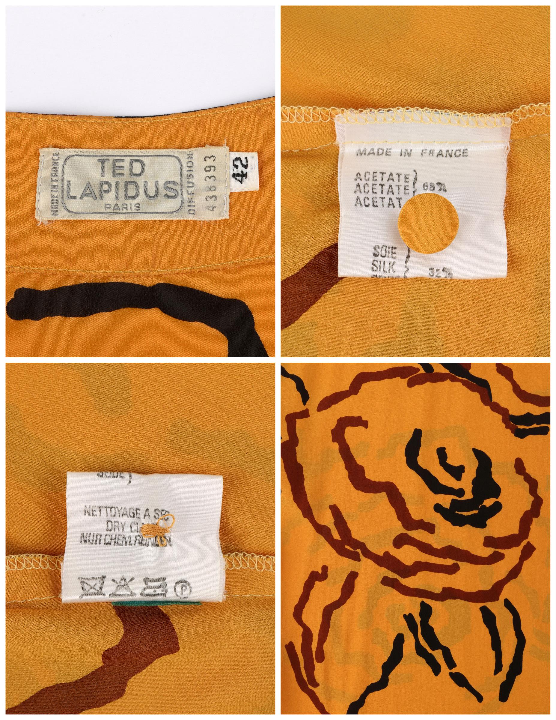 TED LAPIDUS c.1980’s Saffron Orange Peony Floral Silk Long Sleeve Dress & Belt 4