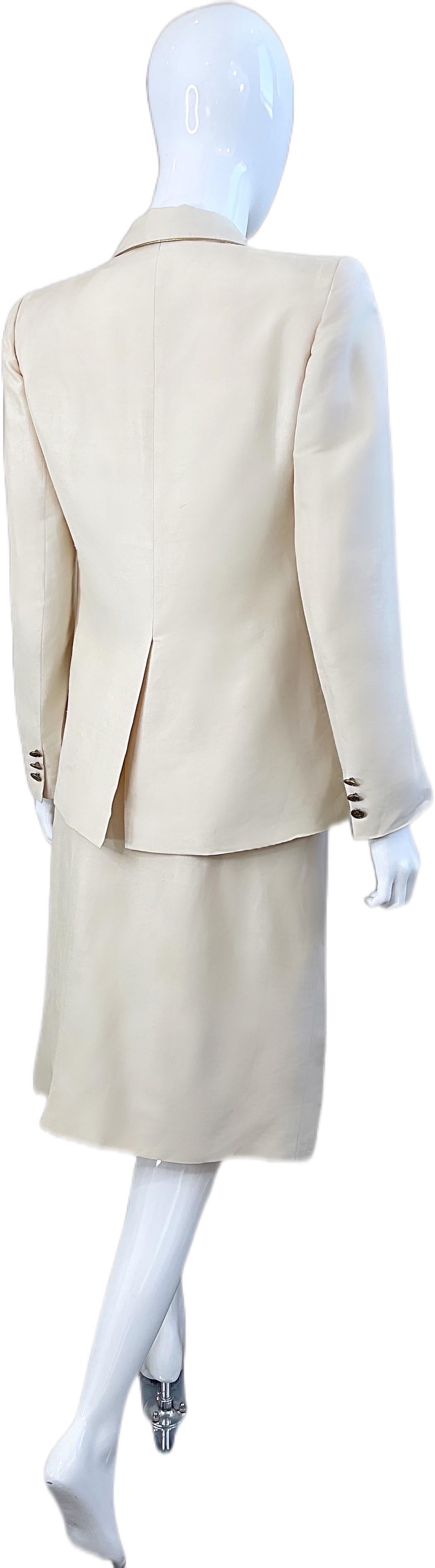 Ted Lapidus Haute Couture 1970s Nautical Ivory Anchor Vintage Silk Skirt Suit For Sale 5