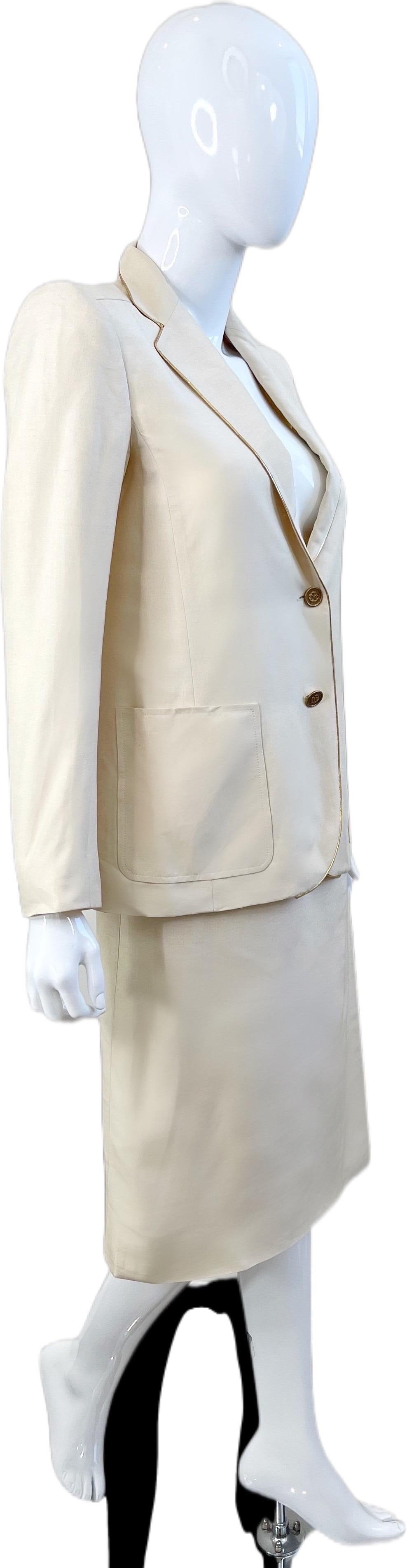 Ted Lapidus Haute Couture 1970s Nautical Ivory Anchor Vintage Silk Skirt Suit For Sale 3