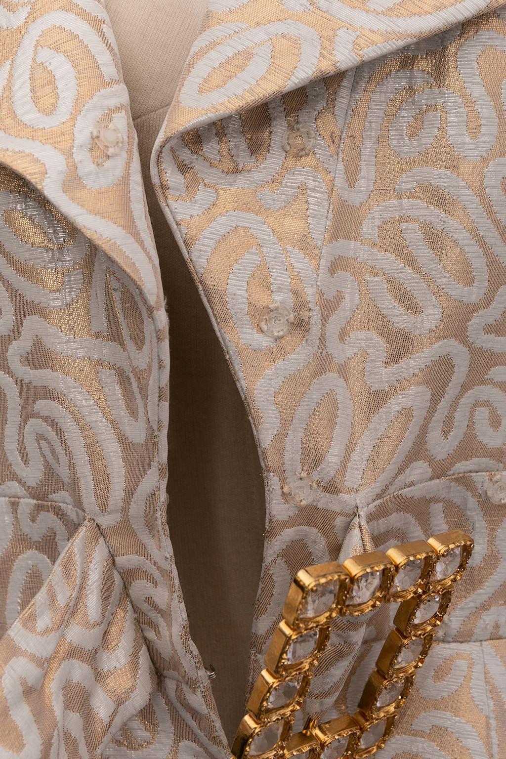 Ted Lapidus Haute Couture Brocade Jacket Overstitched with Golden Threads For Sale 3