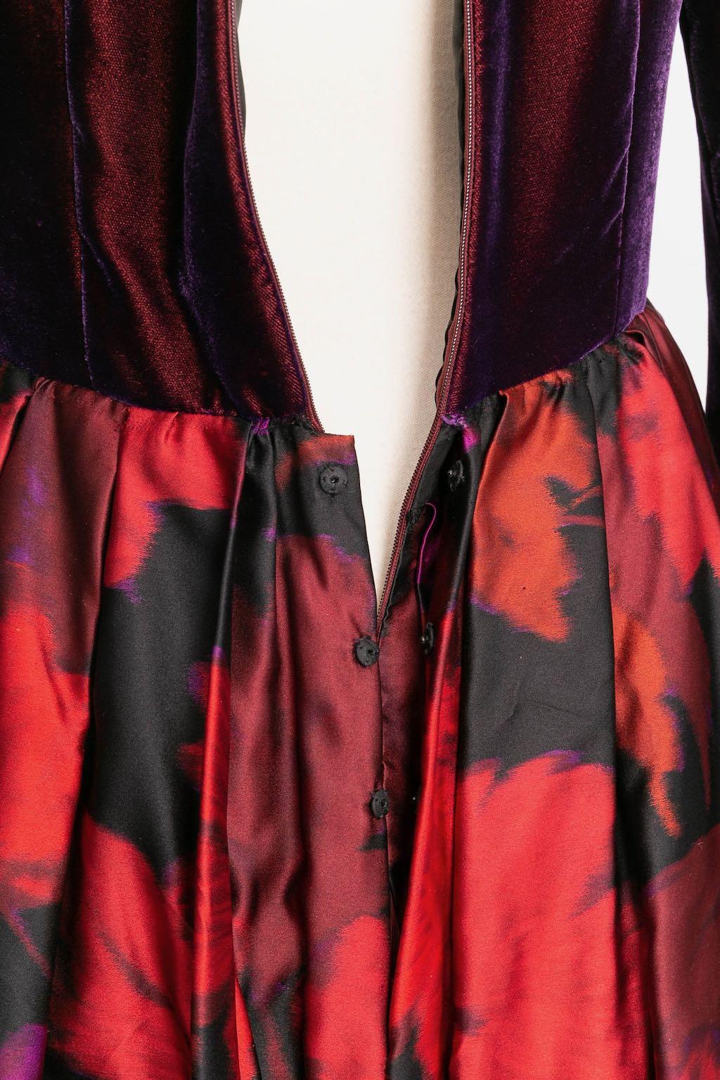 Ted Lapidus Haute Couture Silk and Velvet Dress, Size 36FR For Sale 4
