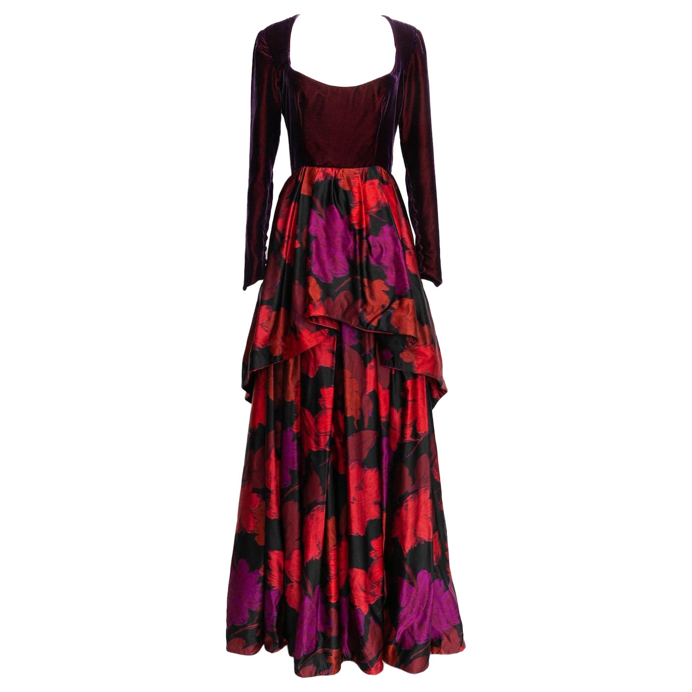 Ted Lapidus Haute Couture Kleid aus Seide und Samt, Größe 36FR