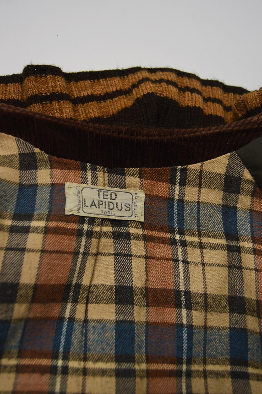 Ted Lapidus Mens 1970s Brown Corduroy Vintage Bomber Jacket with Knit Collar 2
