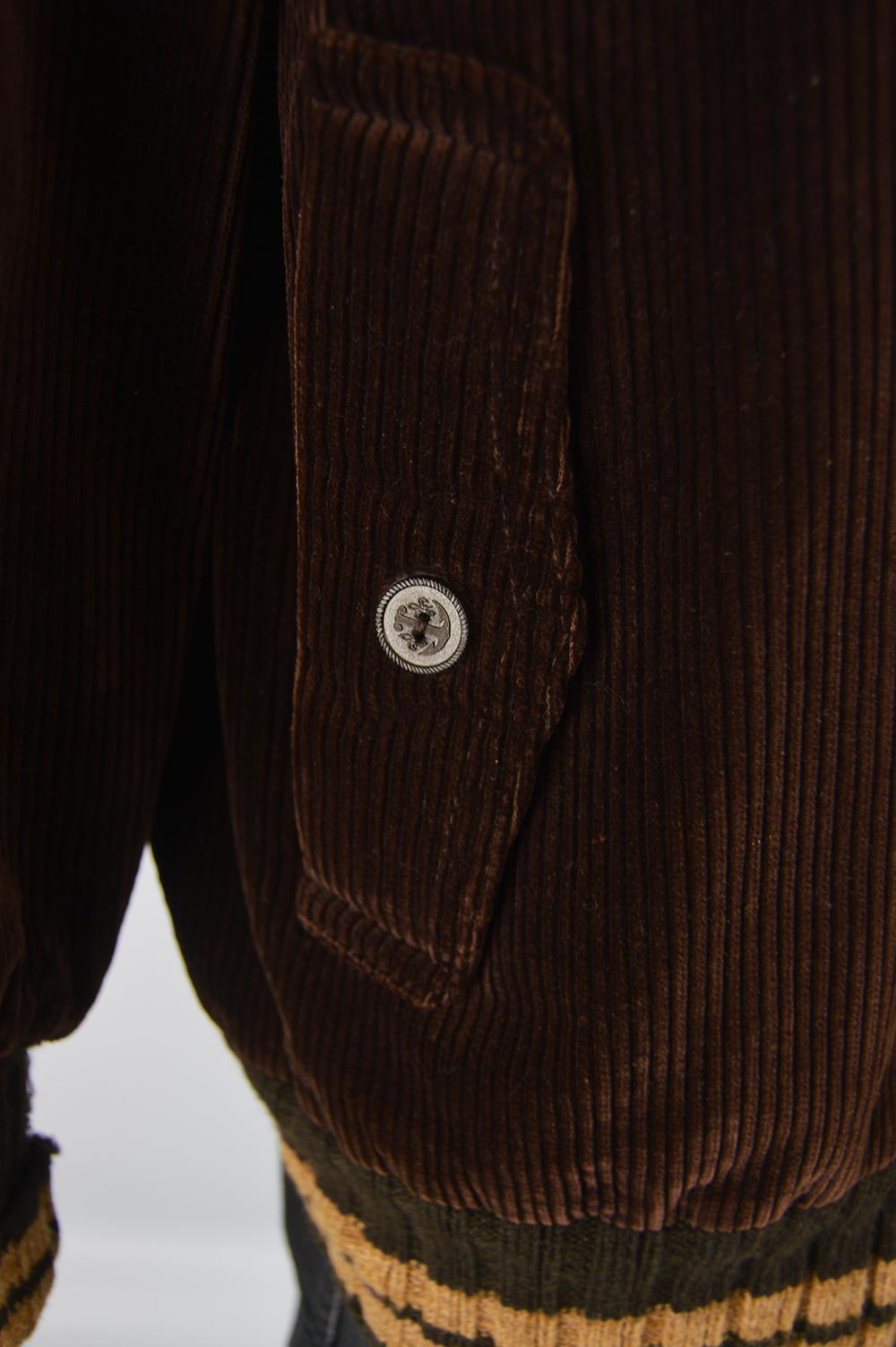 Ted Lapidus Mens 1970s Brown Corduroy Vintage Bomber Jacket with Knit Collar In Excellent Condition In Doncaster, South Yorkshire
