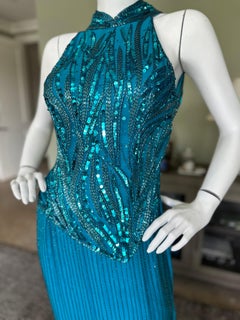 Ted Lapidus Paris 1970's Beaded Sequin Halter Evening Dress
