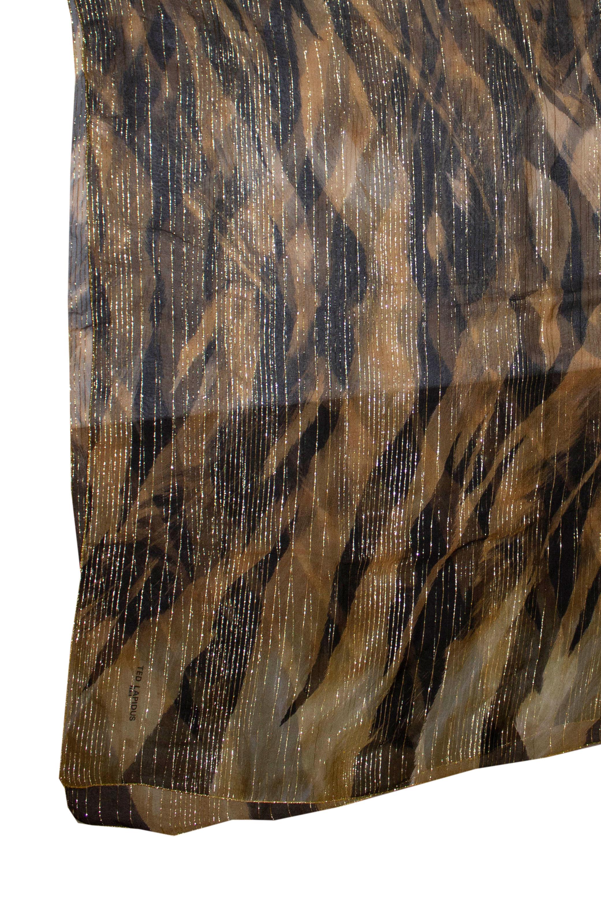 Ted Lapidus Paris Black and Gold Silk Chiffon Scarf For Sale 1