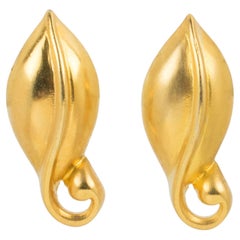 Ted Lapidus Paris Gilded Metal Volute Clip-on Earrings