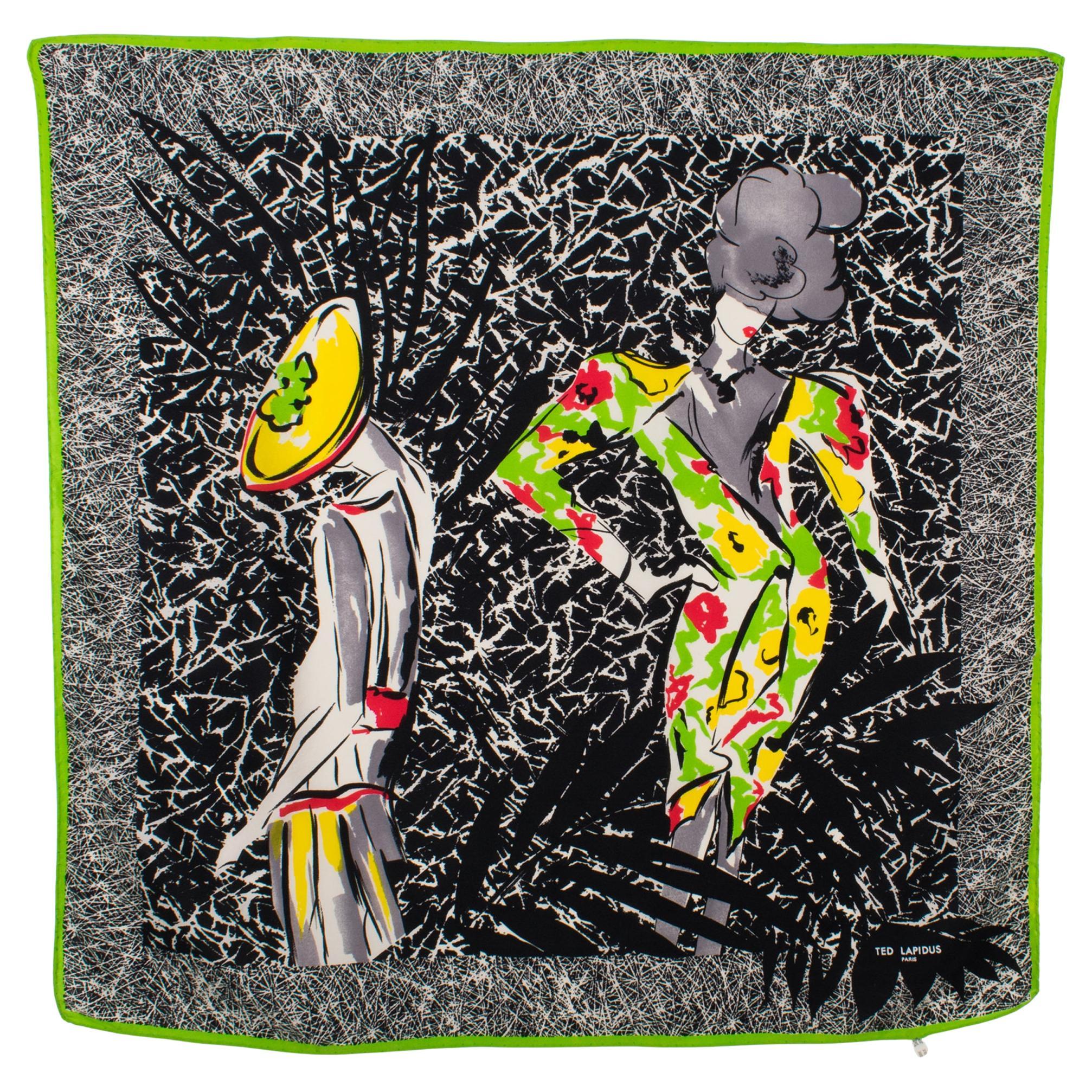 Ted Lapidus Paris Silk Scarf Multicolor Fashion Models Print in vendita