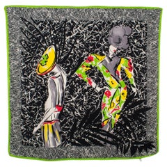 Ted Lapidus Paris Silk Scarf Multicolor Fashion Models Print