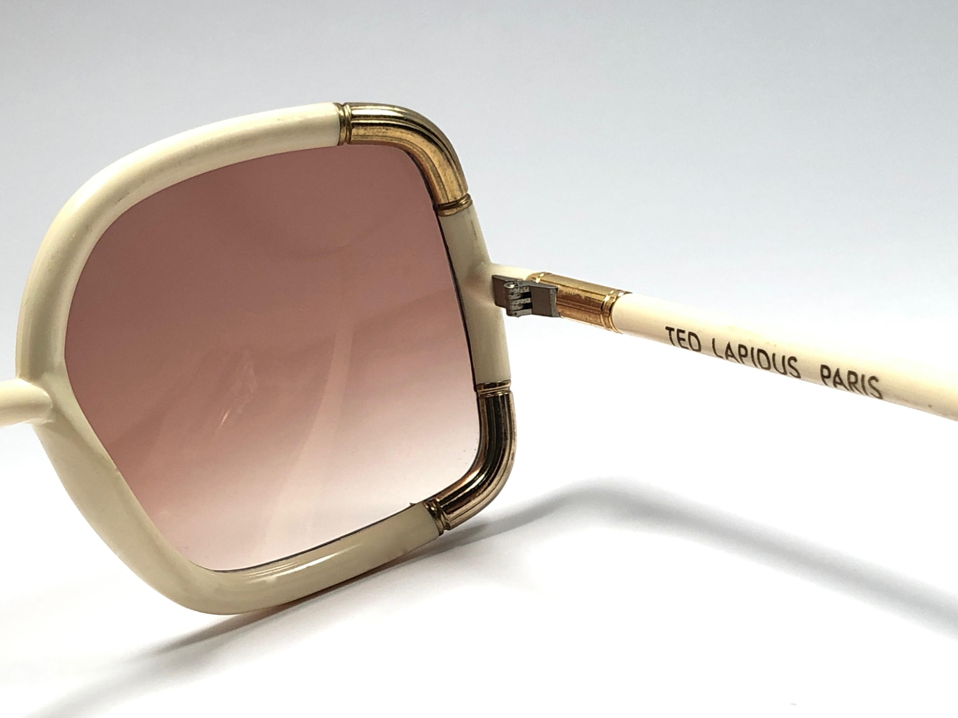 Brown Ted Lapidus Paris Vintage Beige and Gold Sunglasses, 1970 