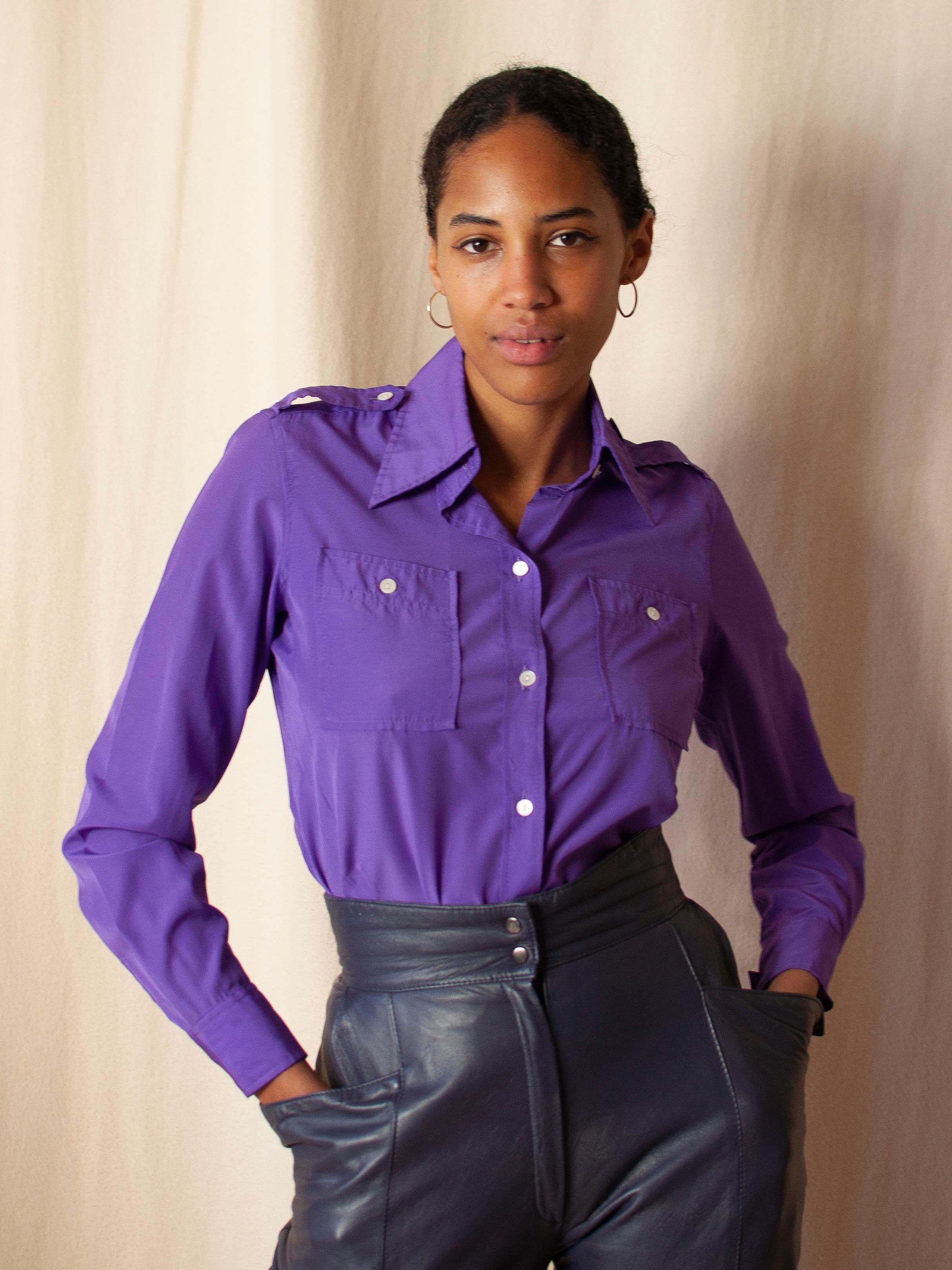  Ted Lapidus Purple Military Blouse 1970s For Sale 3