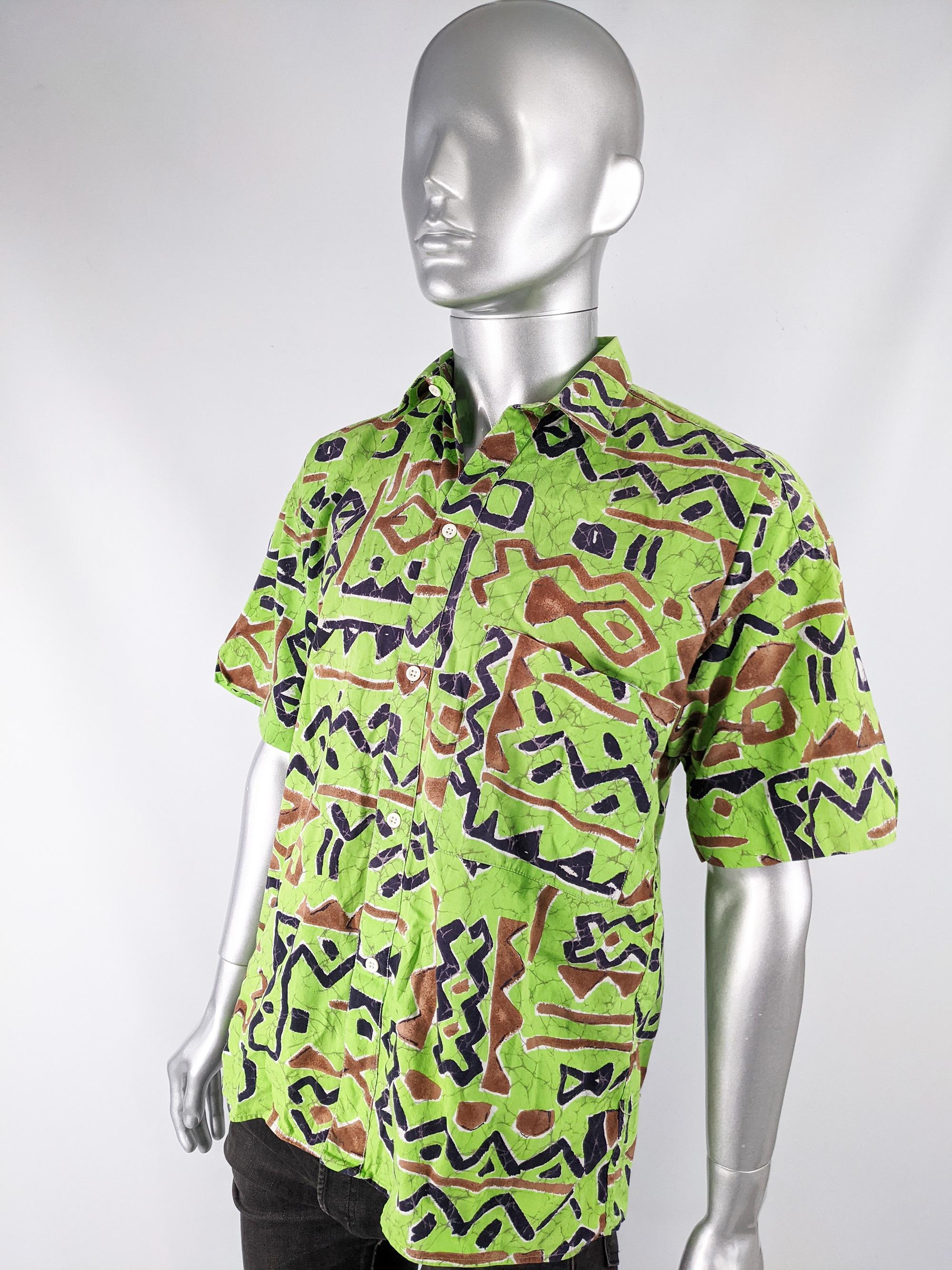 Green Ted Lapidus Vintage 1980s Mens Short Sleeve Shirt