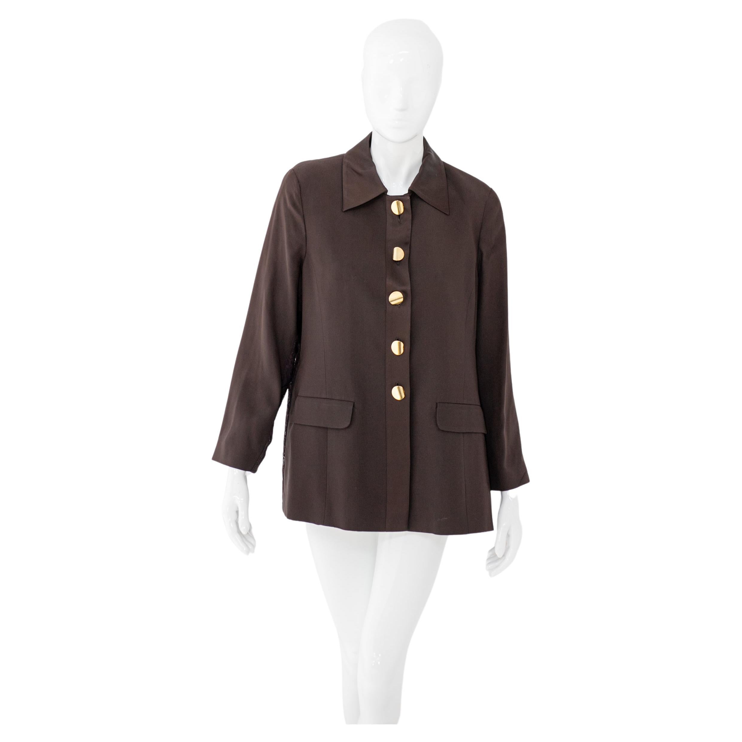 Ted Lapidus Vintage Brown and Gold Jacket with Lace For Sale
