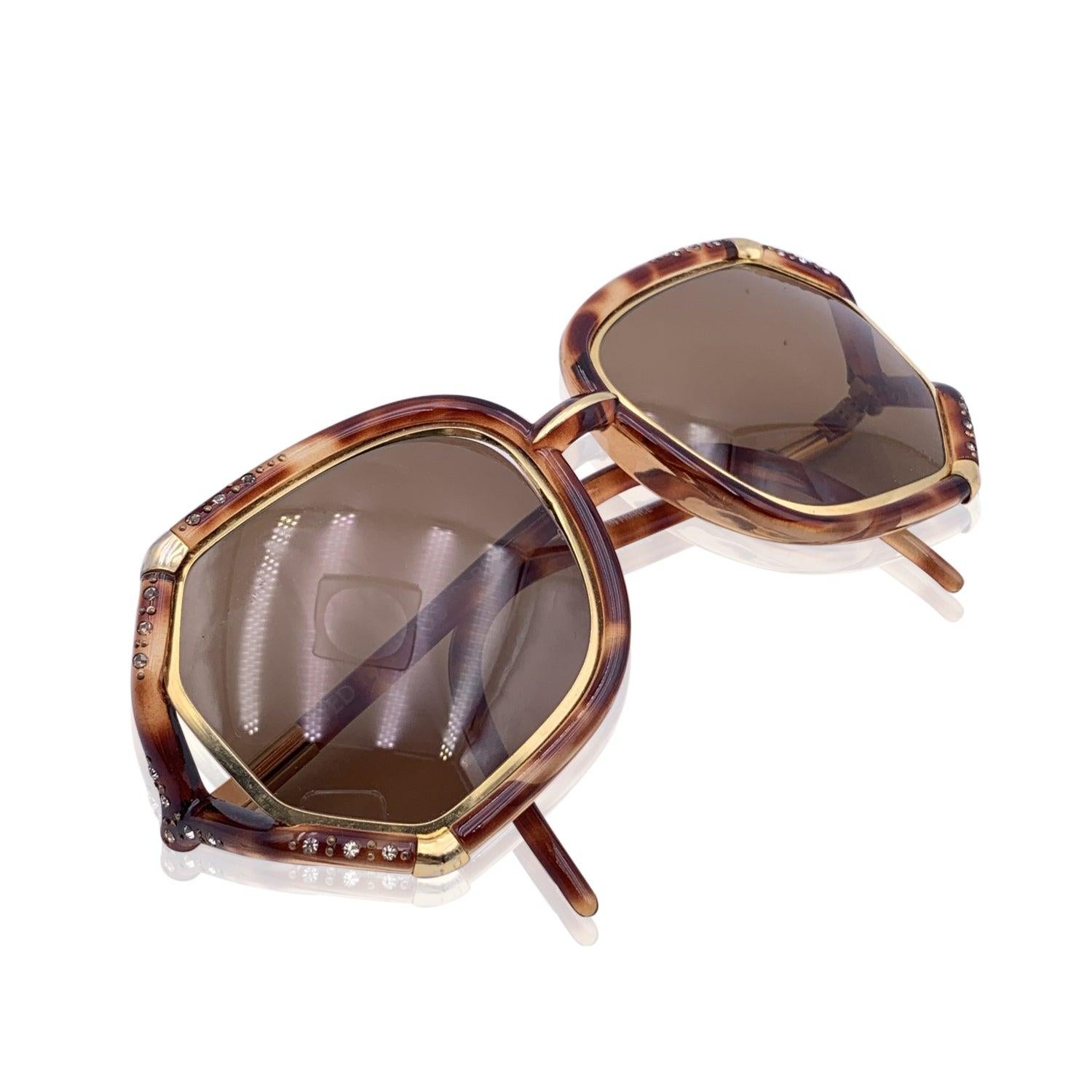 Ted Lapidus Vintage Brown TL1002 Crystals Oversize Sunglasses In Excellent Condition For Sale In Rome, Rome