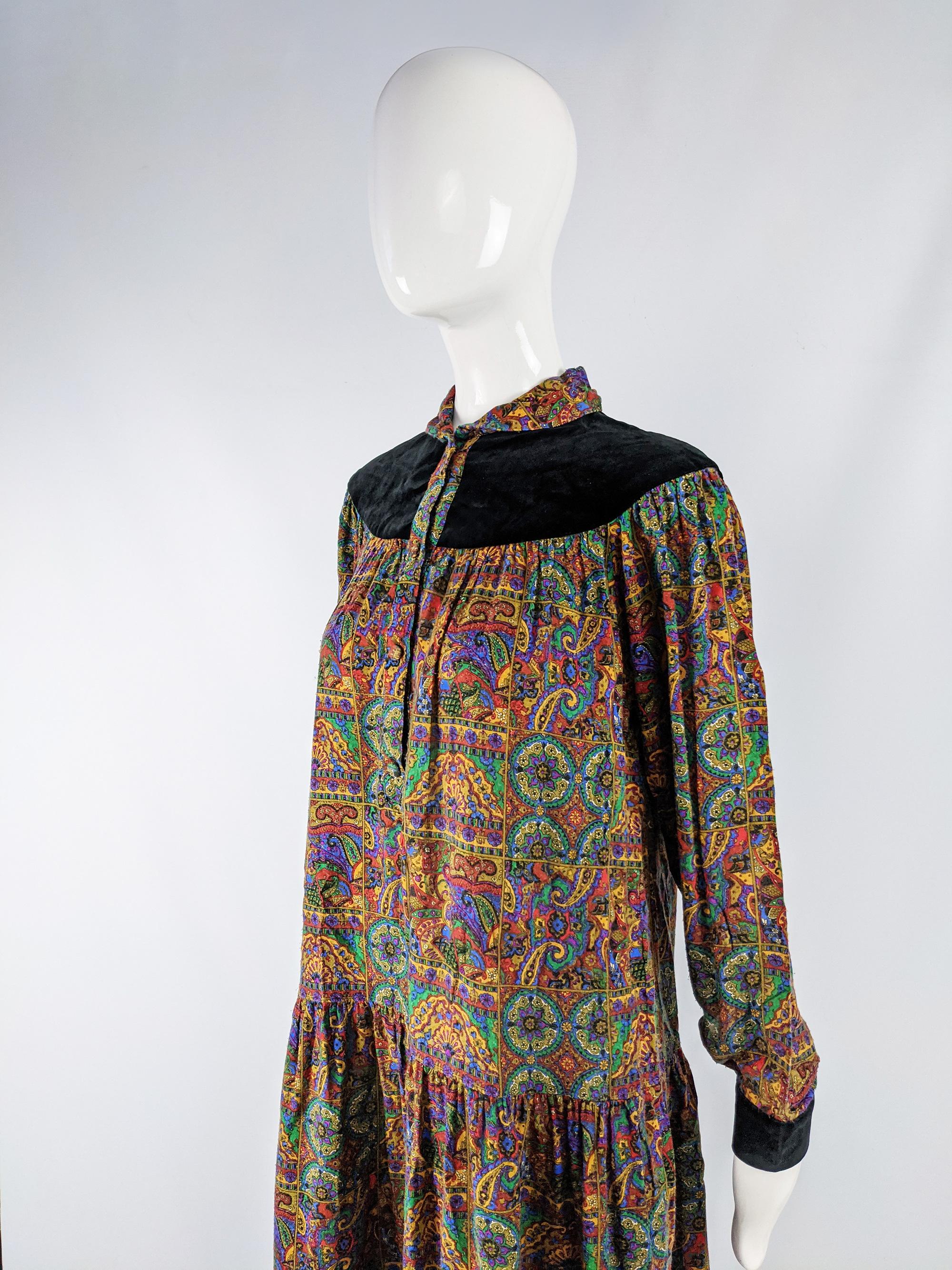 Black Ted Lapidus Vintage Paisley Oversized Smock Dress, 1970s