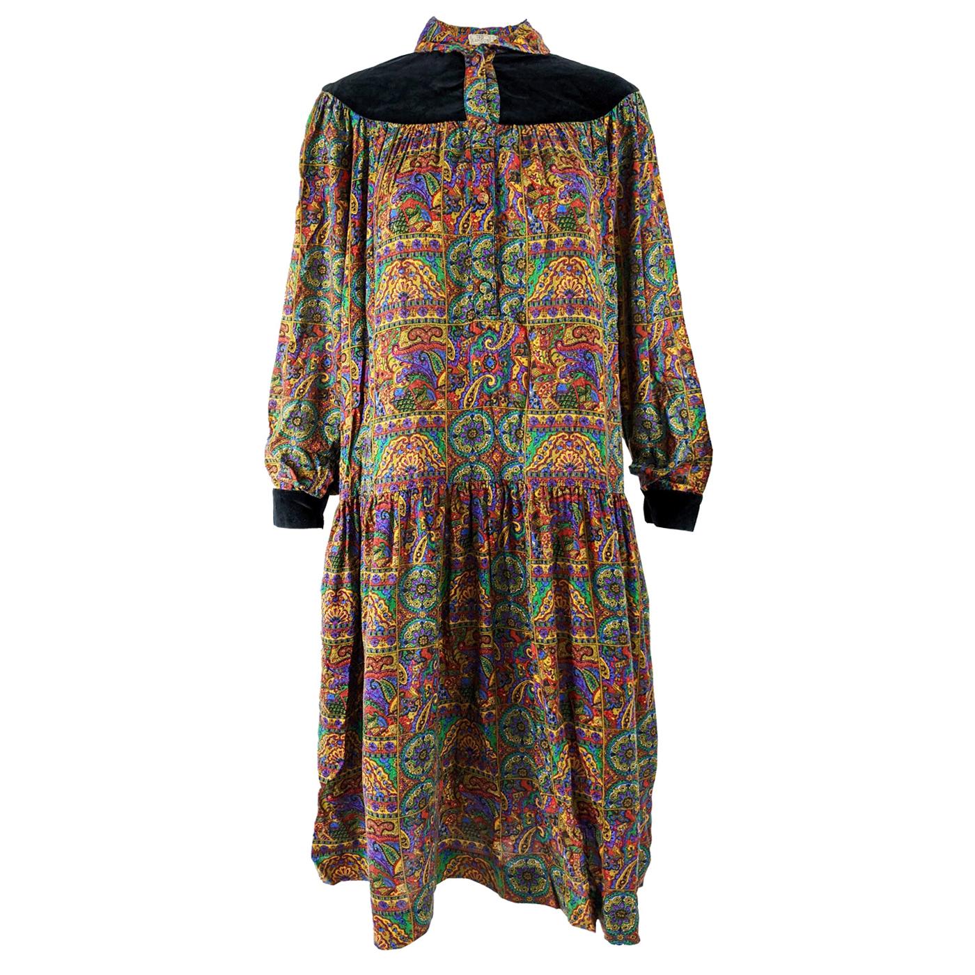 Ted Lapidus Vintage Paisley Oversized Smock Dress, 1970s