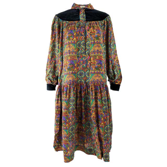 Tricosa Paris Vintage 1970s Maxi Dress and Scarf For Sale at 1stDibs
