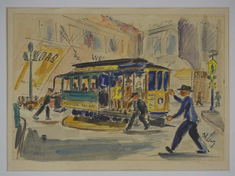 1940's San Francisco Powell & Mason Cable Car at the Turntable. - Painting by Ted Lewy