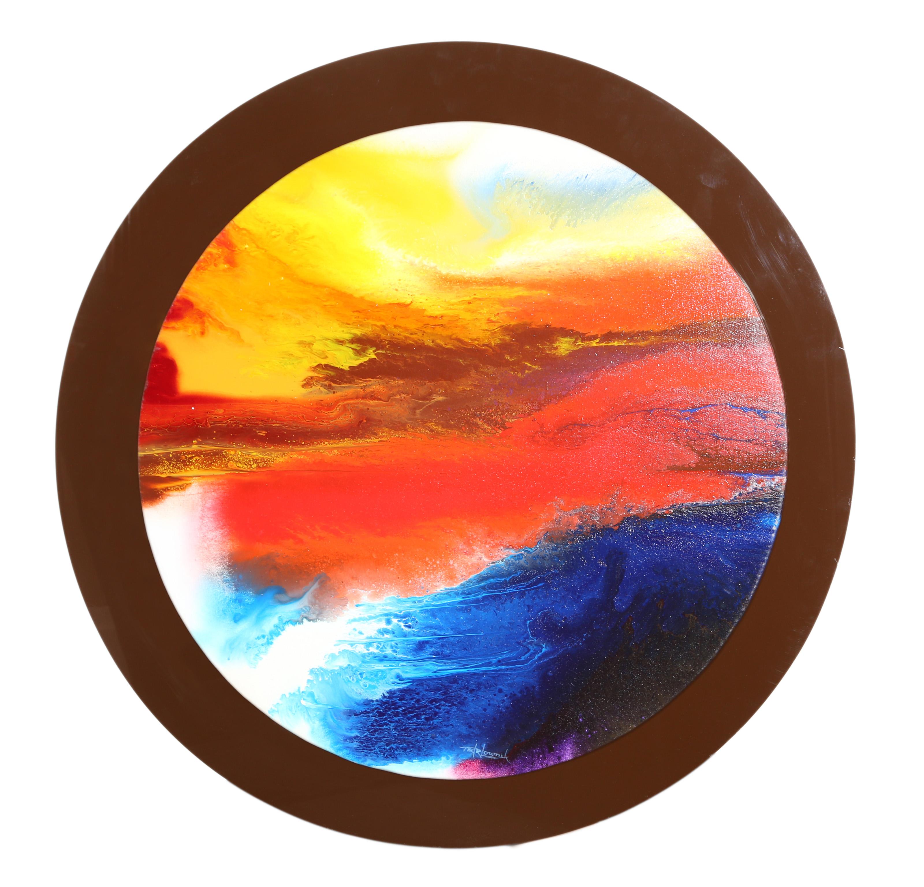 Ted Lownik, American - Abstract Waves, Year:  circa 1980, Medium:  Acrylic on Canvas, signed bottom, Size:  30 in. x 30 in. (76.2 cm x 76.2 cm), Frame Size:  36.5 inch diameter