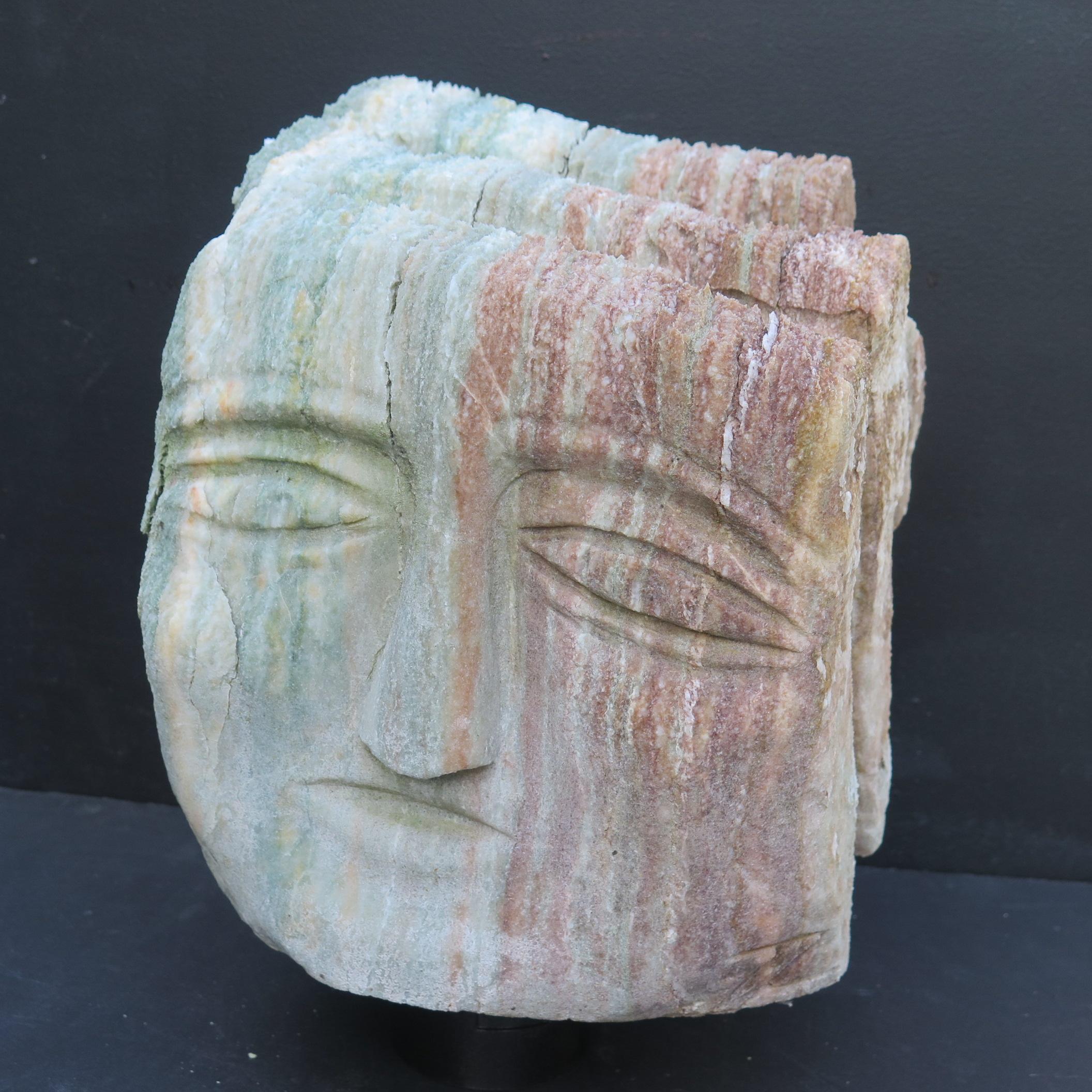 Folk Art Ted Ludwiczak Banded Stone Head For Sale