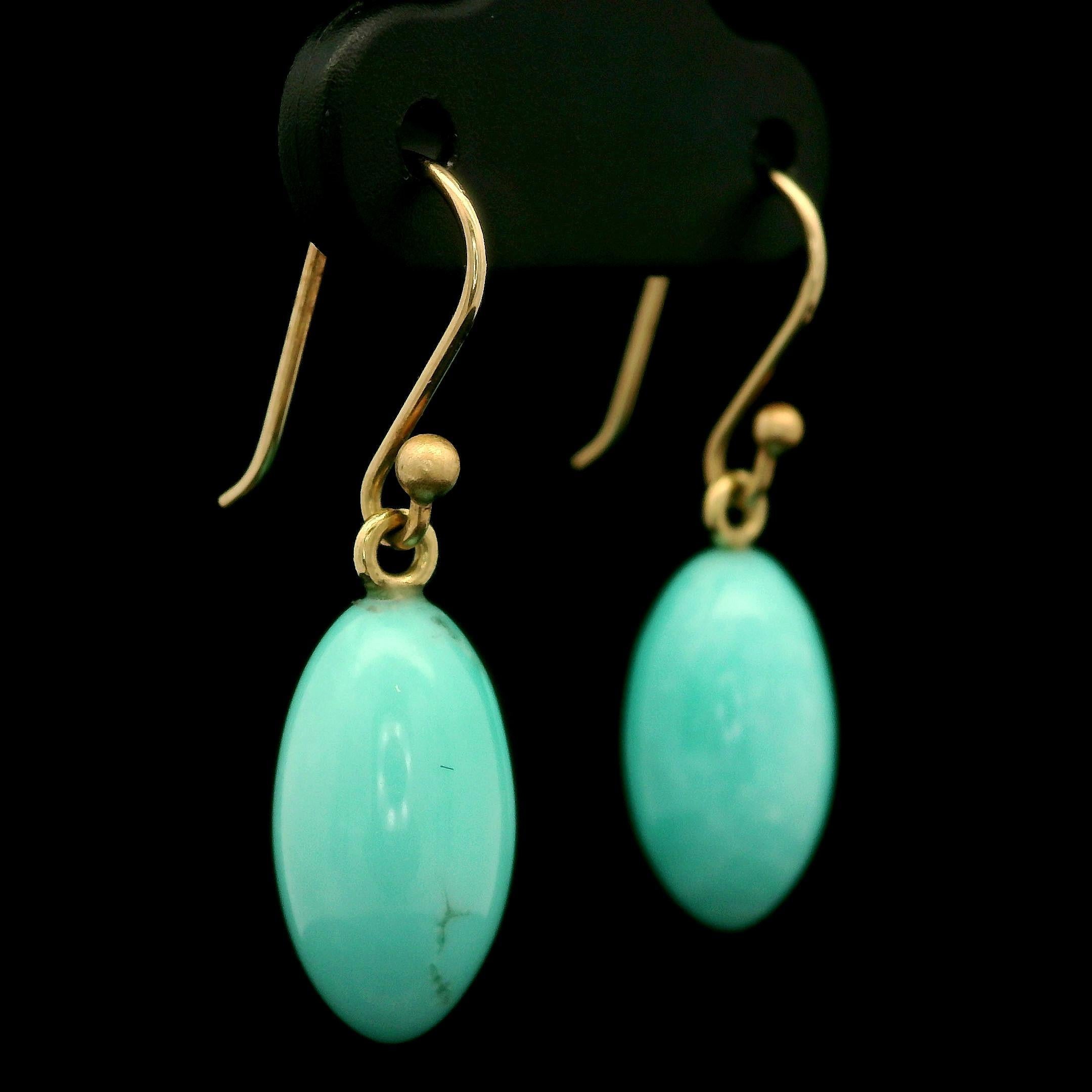 Ted Muehling 14k Yellow Gold Sleeping Beauty Turquoise Drop Hook Earrings 1