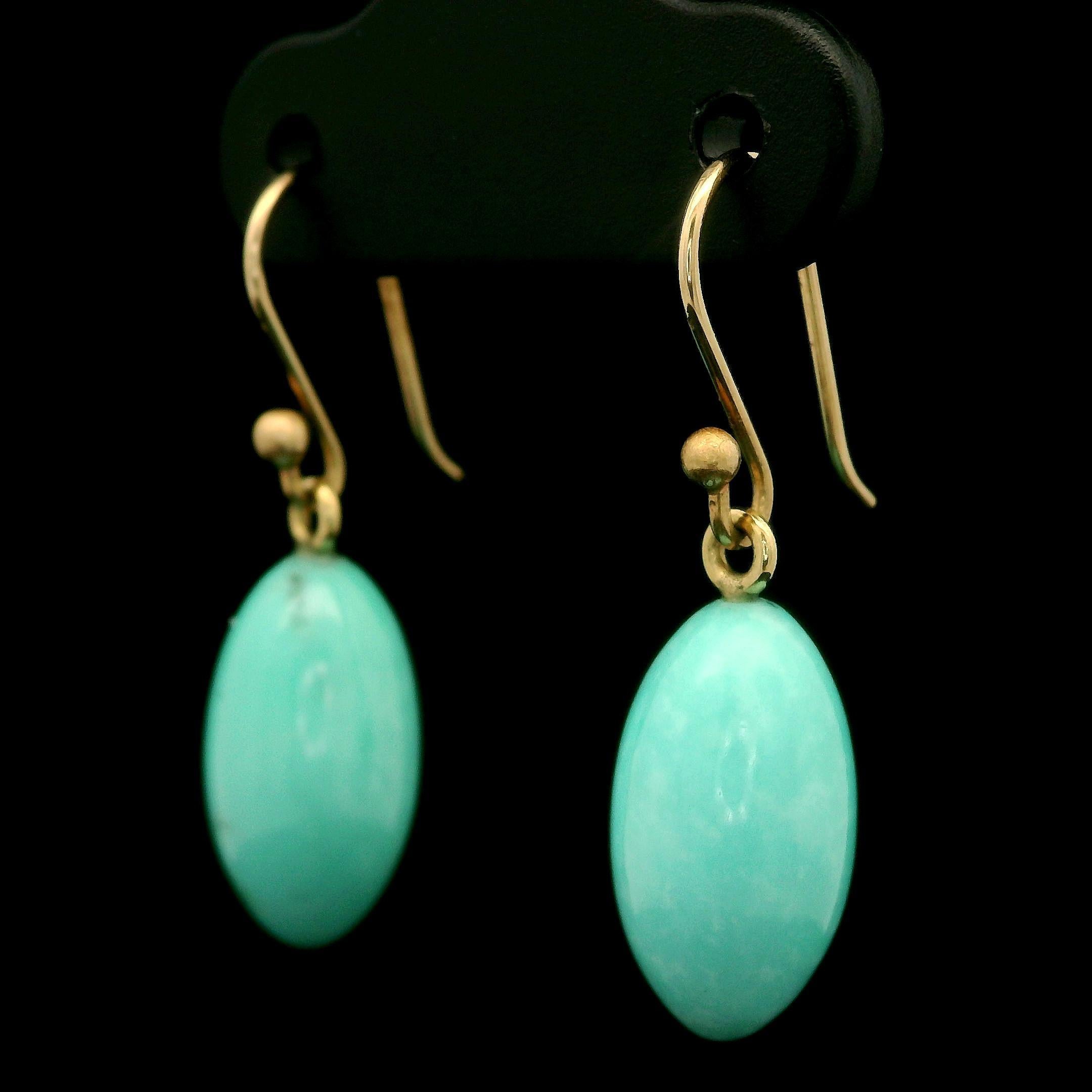 Ted Muehling 14k Yellow Gold Sleeping Beauty Turquoise Drop Hook Earrings 2