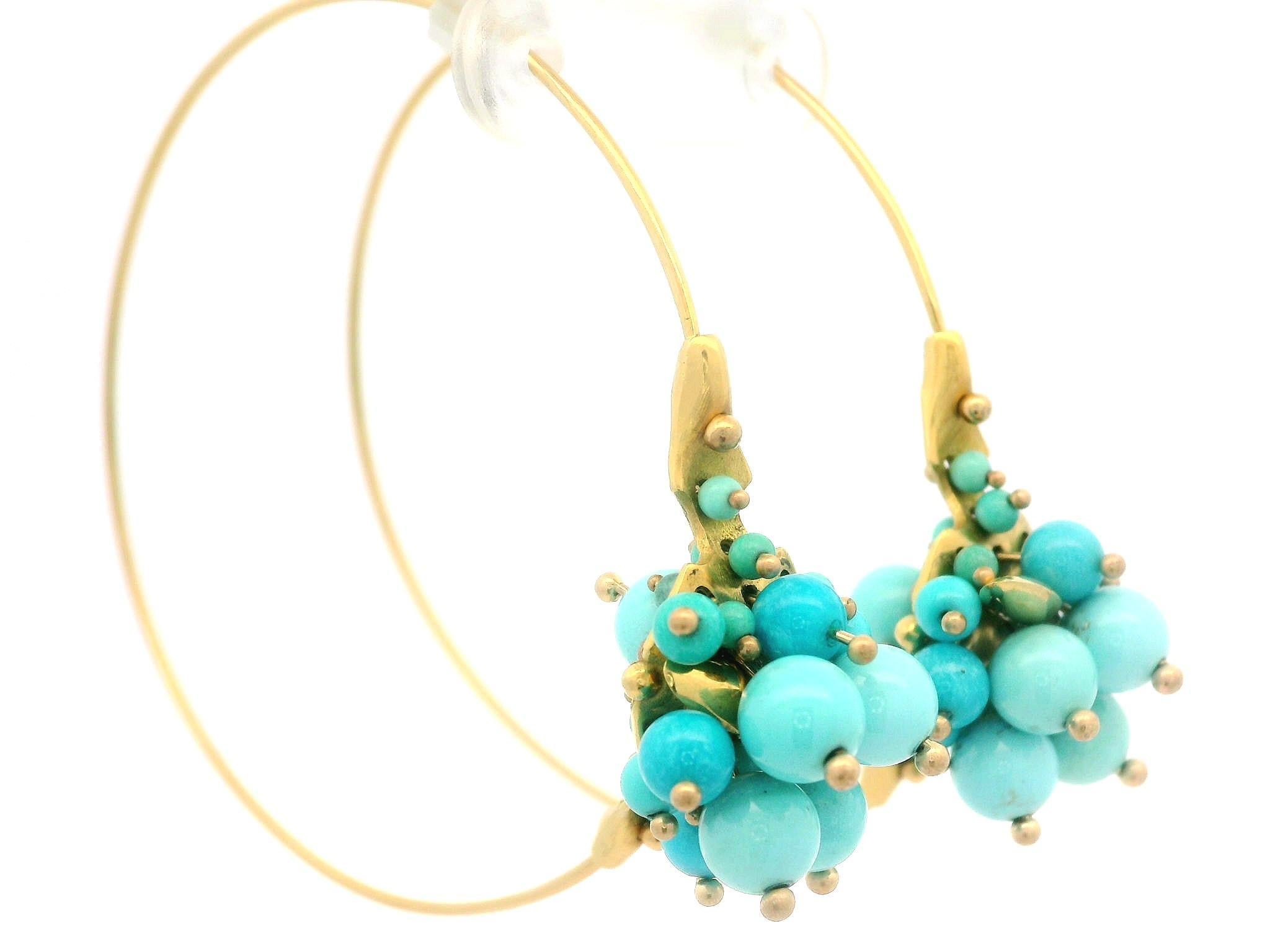 Ted Muehling 18k Gold Sleeping Beauty Turquoise Large Cluster Hoop Earrings 8