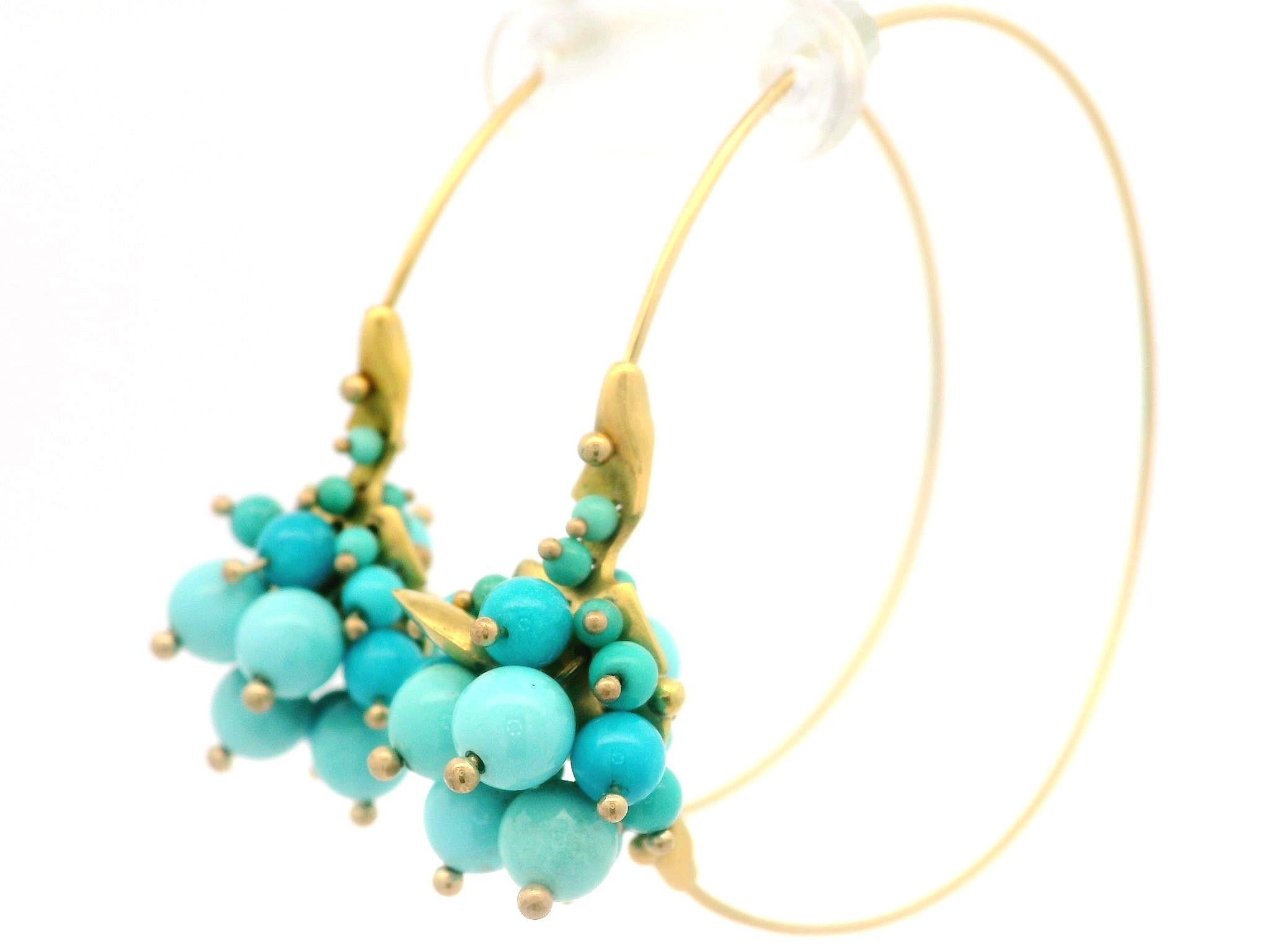 Ted Muehling 18k Gold Sleeping Beauty Turquoise Large Cluster Hoop Earrings 10