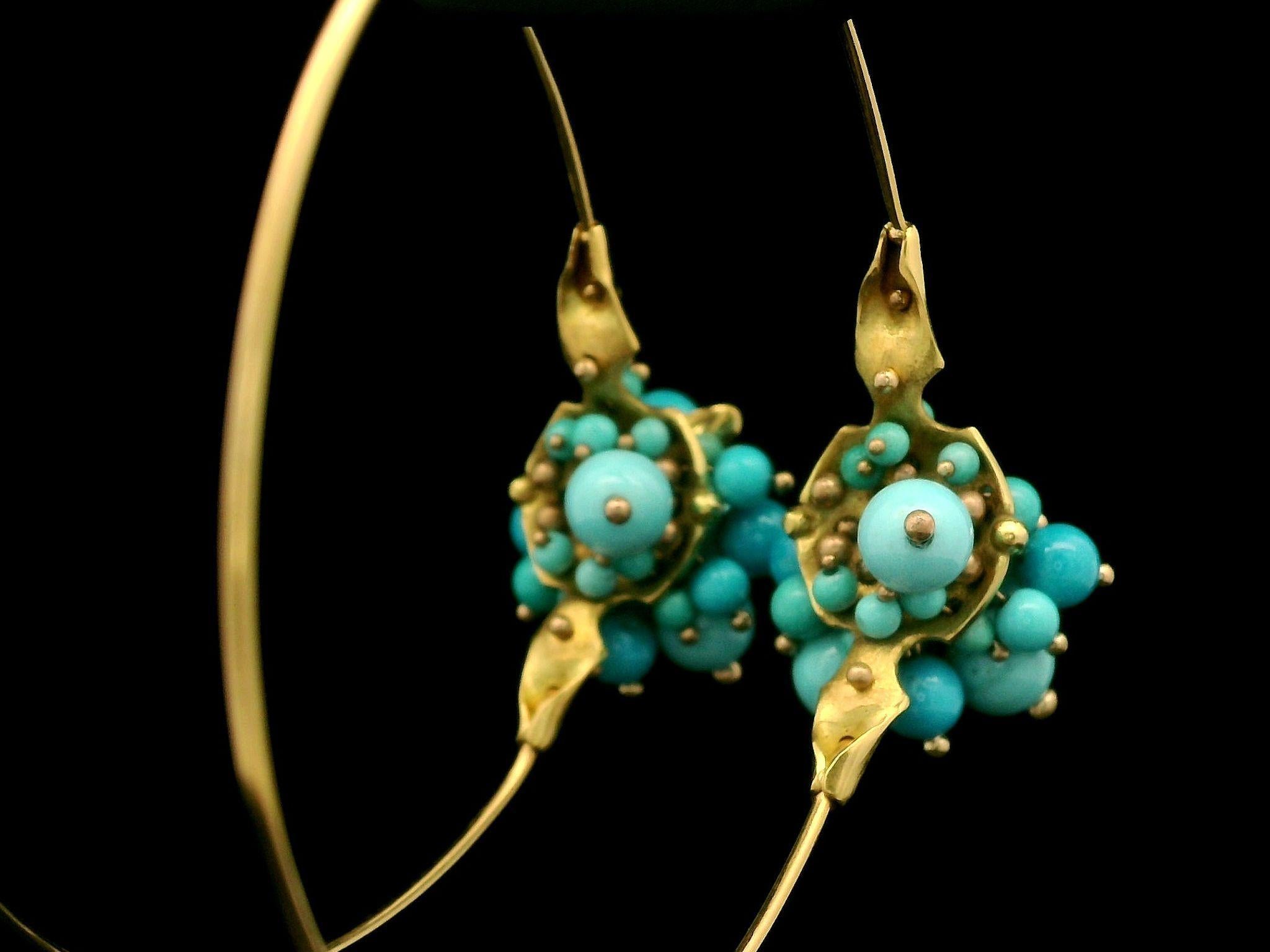 Bead Ted Muehling 18k Gold Sleeping Beauty Turquoise Large Cluster Hoop Earrings