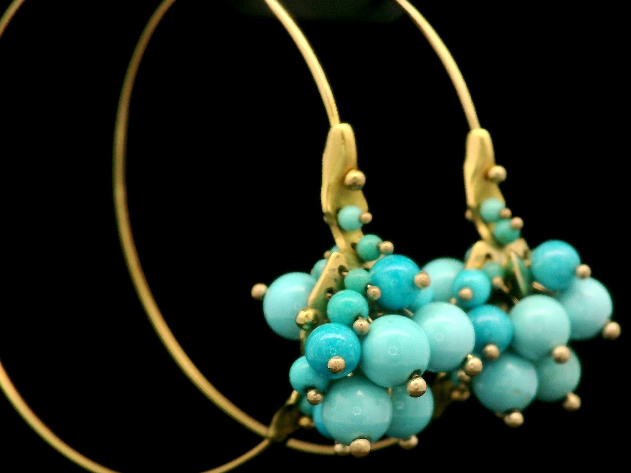 Women's Ted Muehling 18k Gold Sleeping Beauty Turquoise Large Cluster Hoop Earrings