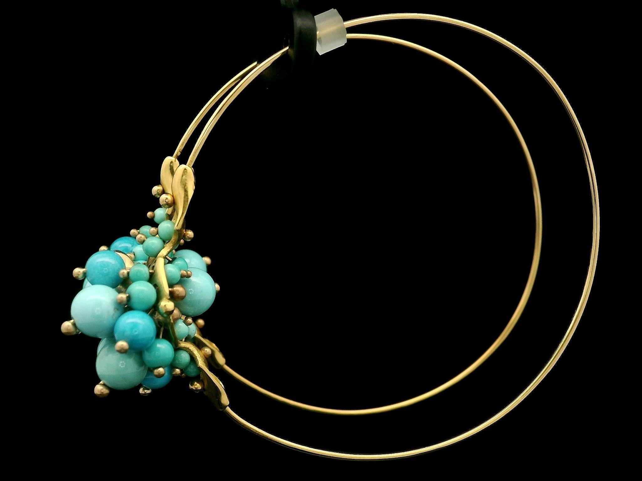 Ted Muehling 18k Gold Sleeping Beauty Turquoise Large Cluster Hoop Earrings 1
