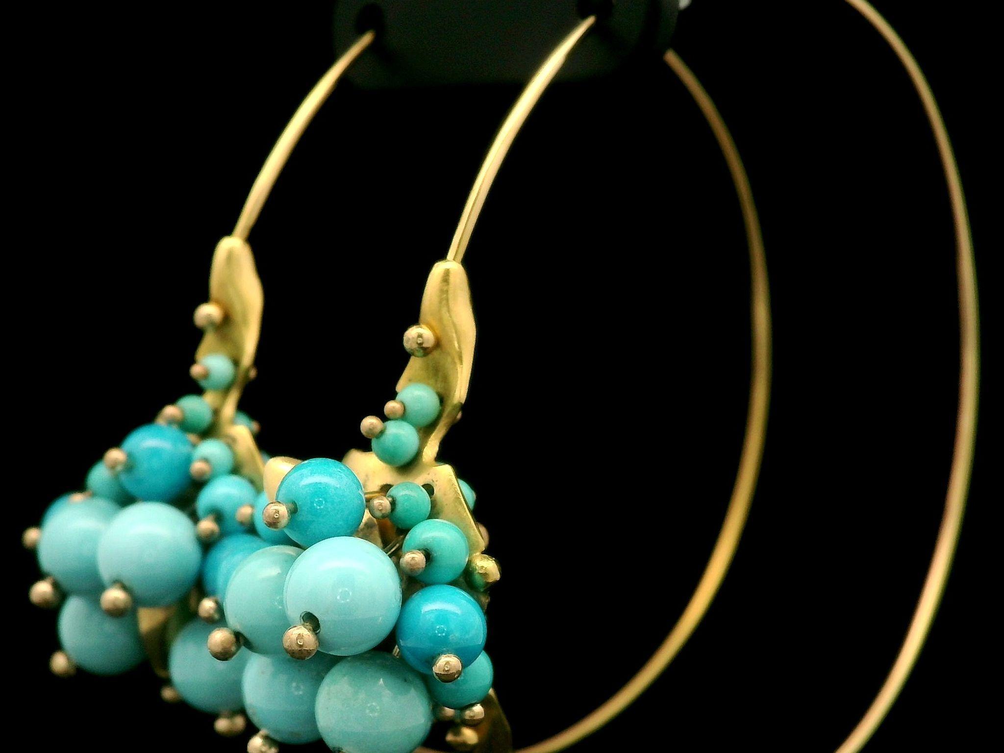 Ted Muehling 18k Gold Sleeping Beauty Turquoise Large Cluster Hoop Earrings 2