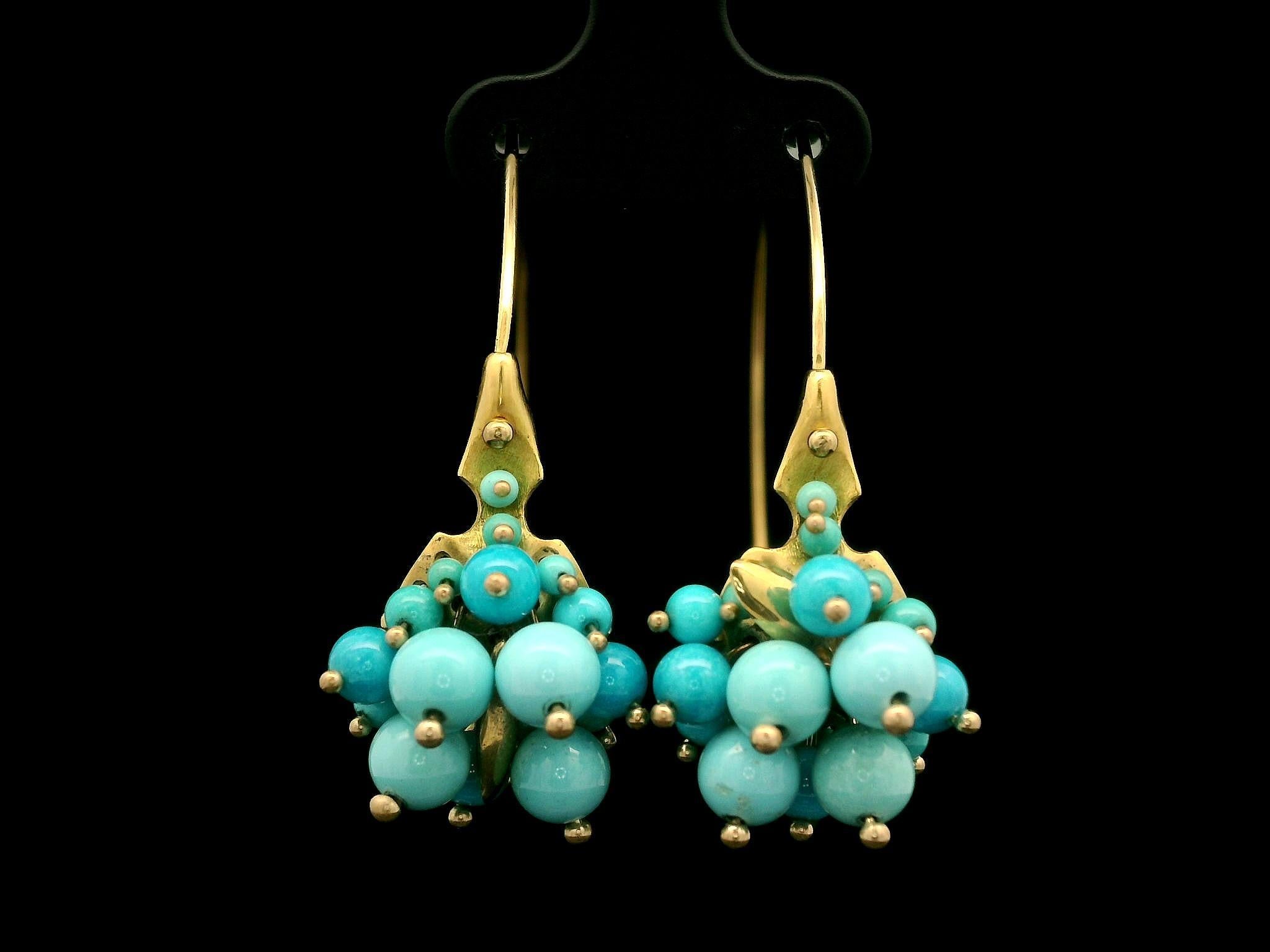 Ted Muehling 18k Gold Sleeping Beauty Turquoise Large Cluster Hoop Earrings 3