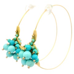 Ted Muehling 18k Gold Sleeping Beauty Turquoise Large Cluster Hoop Earrings