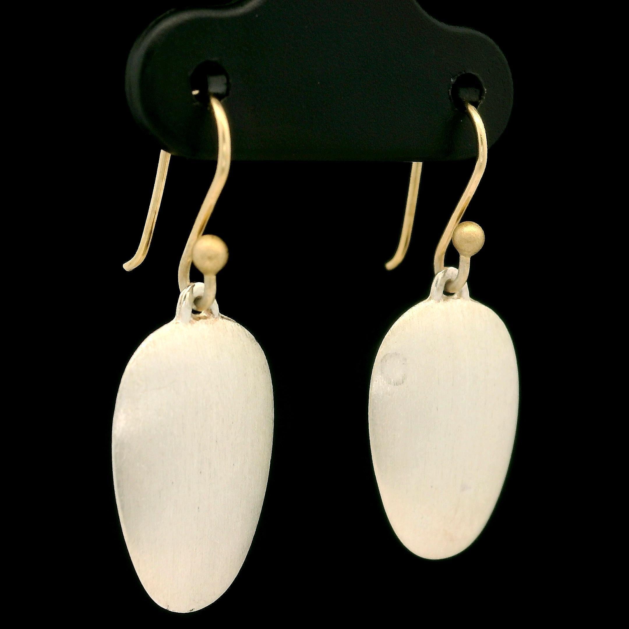 Ted Muehling Silver & 14k Yellow Gold Brushed Finish Dangle Hook Earrings 7