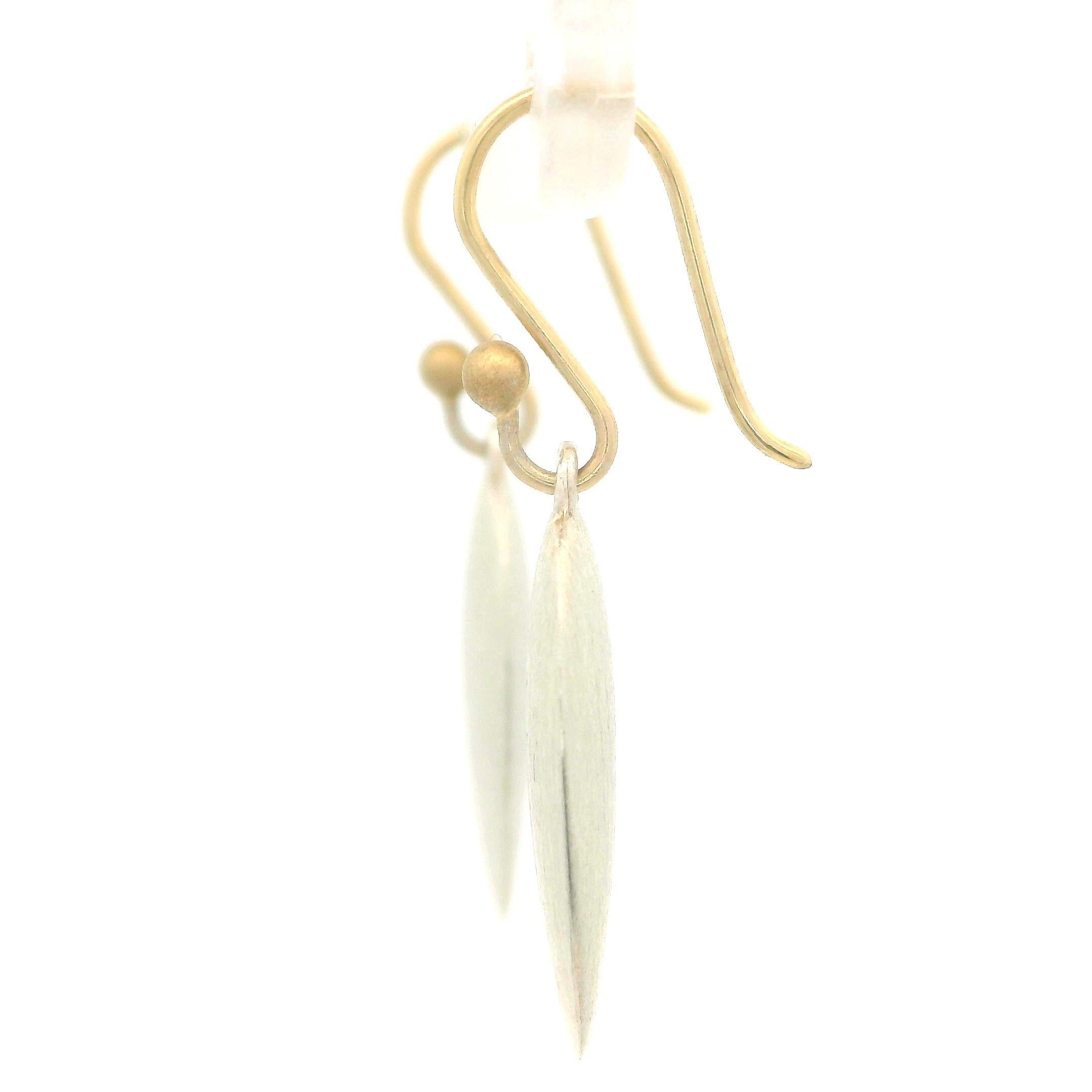 Ted Muehling Silver & 14k Yellow Gold Brushed Finish Dangle Hook Earrings In Excellent Condition In Montclair, NJ