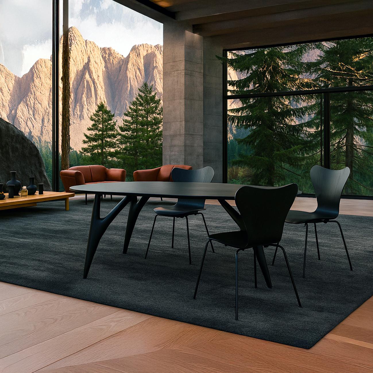 TED Nero - Mesa de comedor italiana de fresno negro con base triangular de diseño Moderno en venta