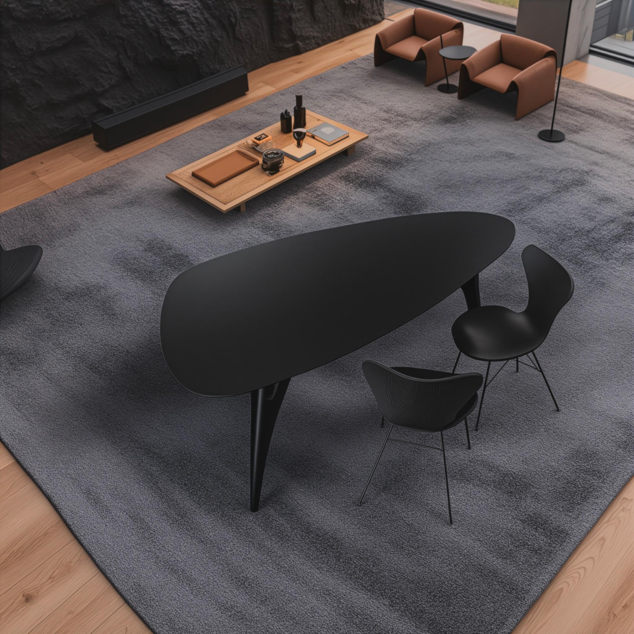 TED Nero - Mesa de comedor italiana de fresno negro con base triangular de diseño Hecho a mano en venta