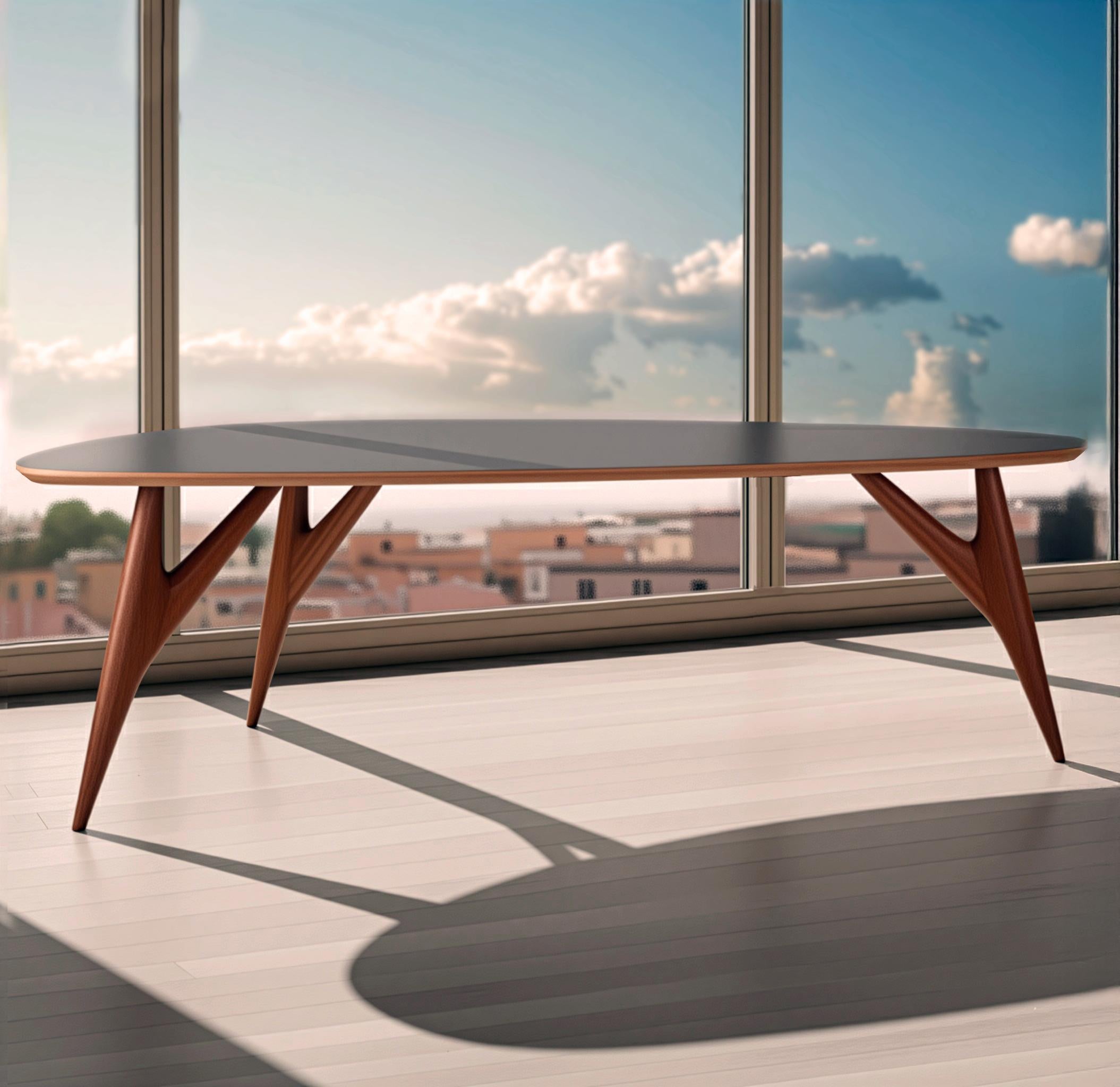Ted One - Mesa de Comedor Contemporánea en Caoba Sapelli con Dua Gris Antracita en venta 2