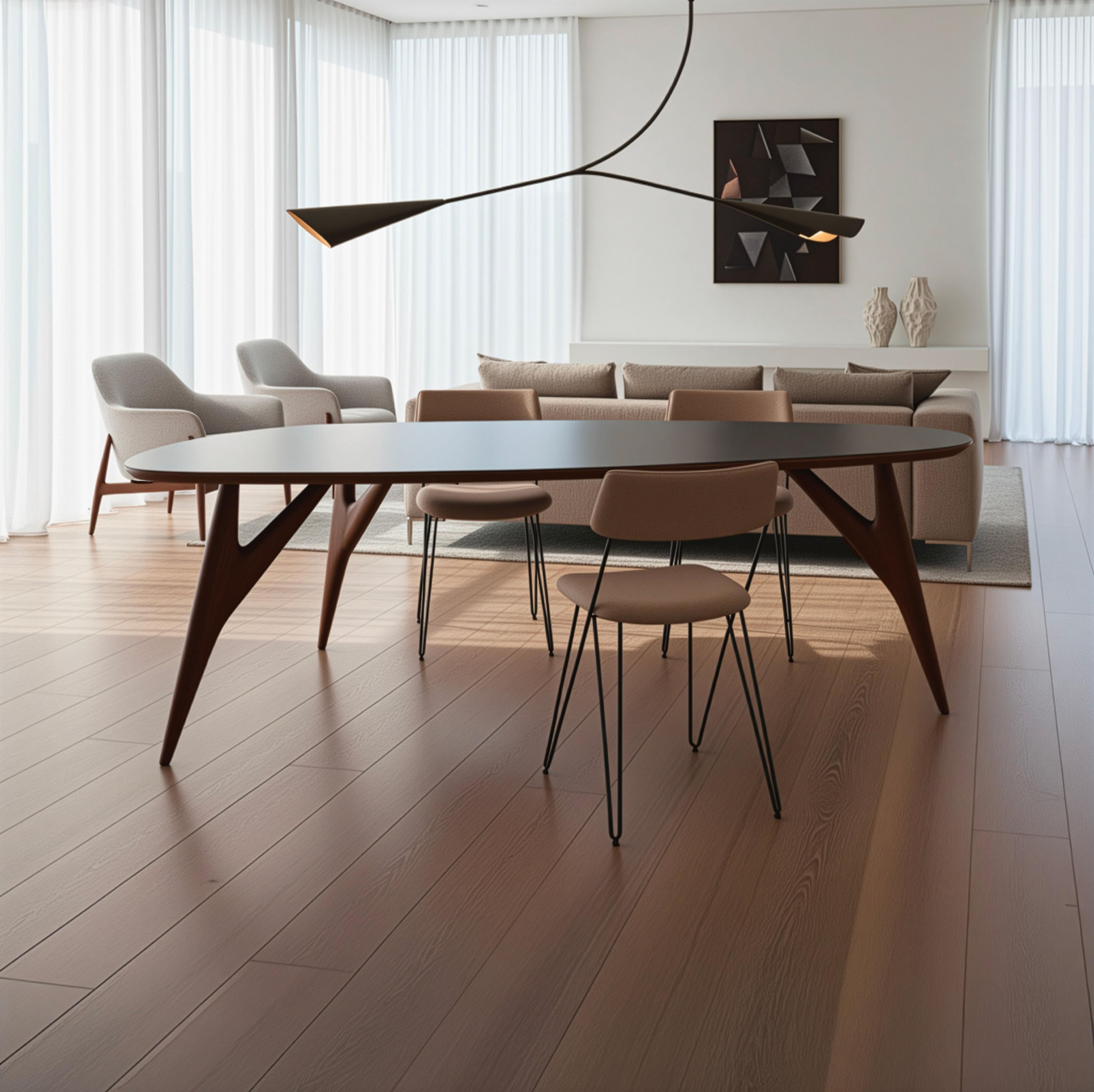 La mesa de comedor Ted One Gris Antracita es una pieza de diseño contemporáneo fabricada a mano en Italia con caoba Sapelli maciza. Sus esculturales patas están talladas por maestros artesanos, lo que confiere a la mesa una distintiva silueta