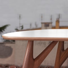 TED ONE Dining Table, White Laminate Top with Sapelli Mahogany Base by Greyge