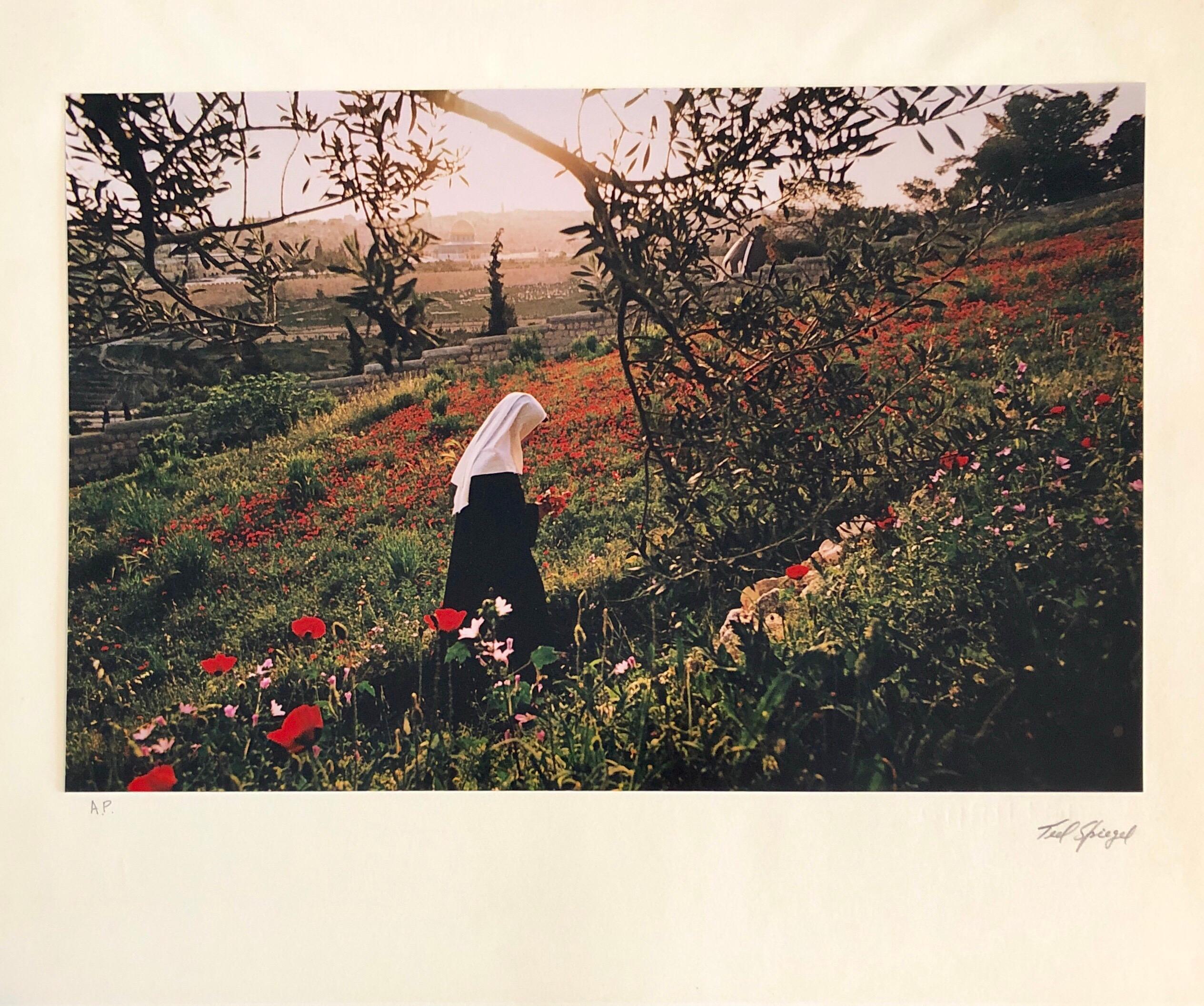 Vintage Color Photograph Nun, Mount Olives, Jerusalem Museum Ted Spiegel Photo For Sale 1