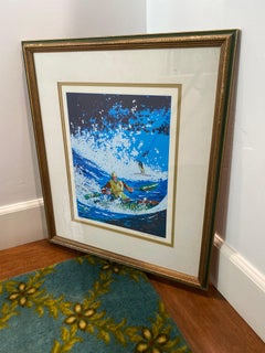 Ted Tanabe Framed Silkscreen Serigraph "Kayak Down the Rapids" 1970s