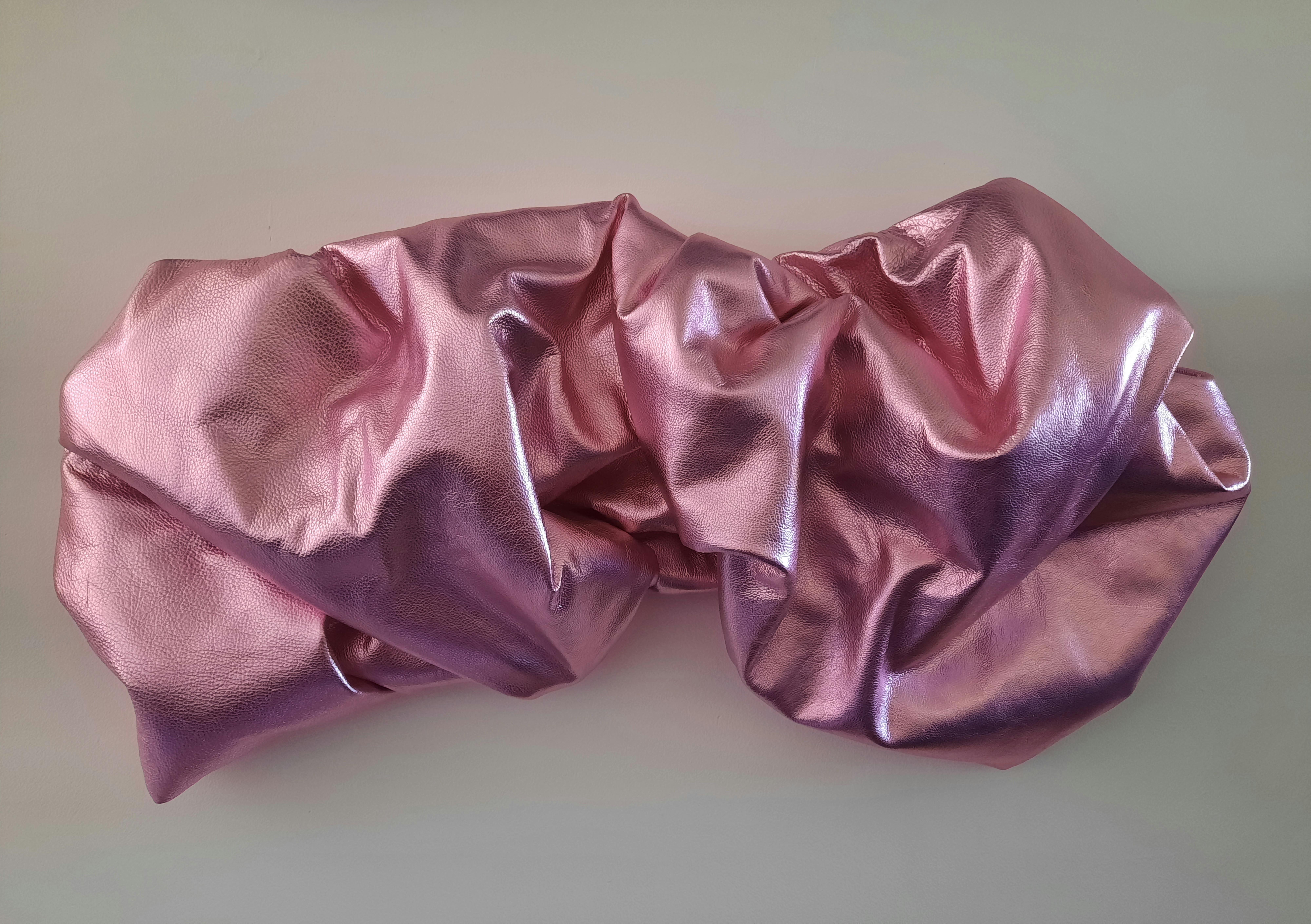 Ted VanCleave Abstract Sculpture - Drape 113 (light pink  folds rose pop slick metallic smooth wall sculpture art)