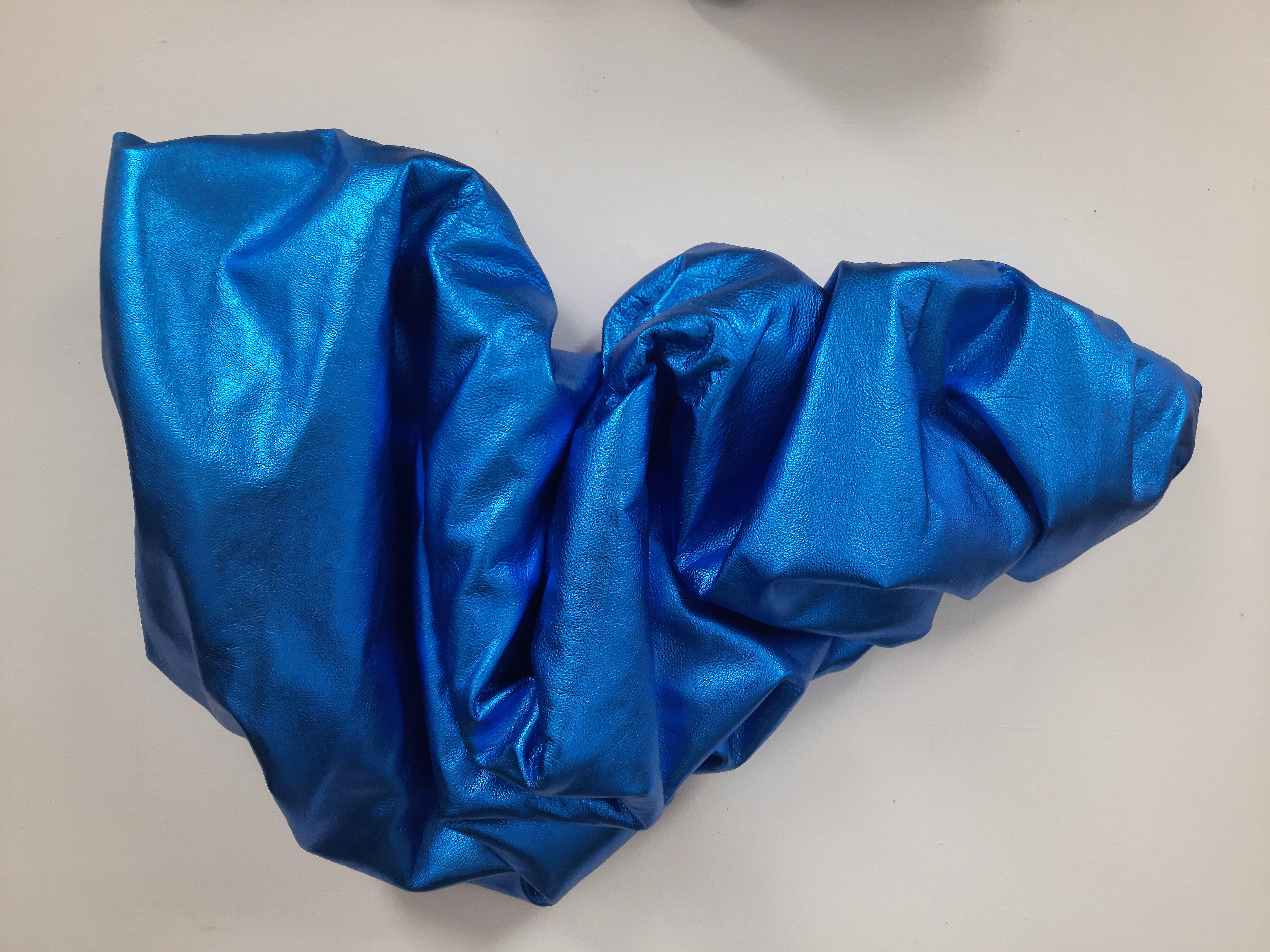 Blau 107 (folds pop slick metallic smooth leather wall sculpture art)