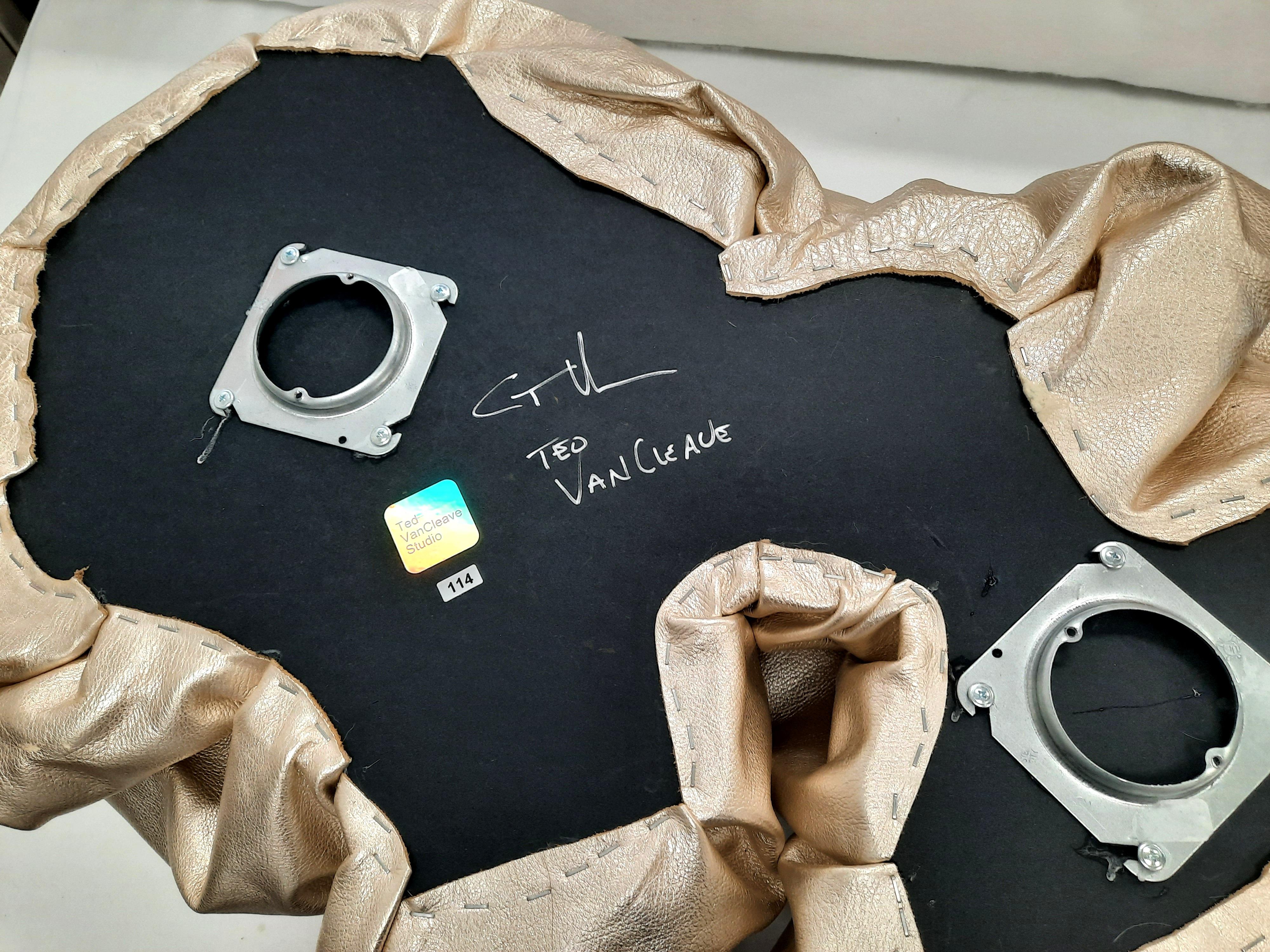 Drape Champagne 114 (folds pop slick metallic smooth leather wall sculpture art) For Sale 2