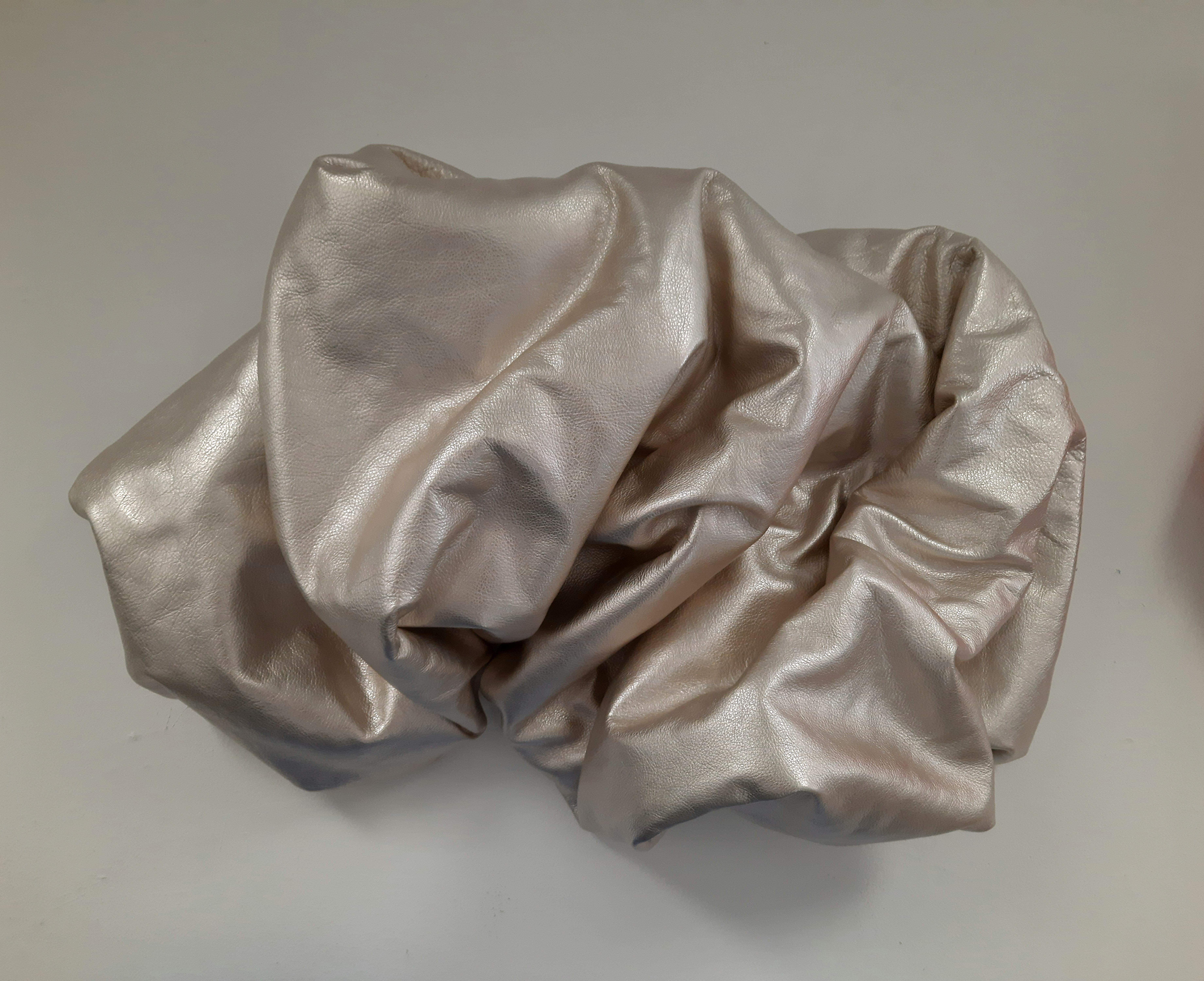 Ted VanCleave Abstract Sculpture - Drape Champagne 114 (folds pop slick metallic smooth leather wall sculpture art)