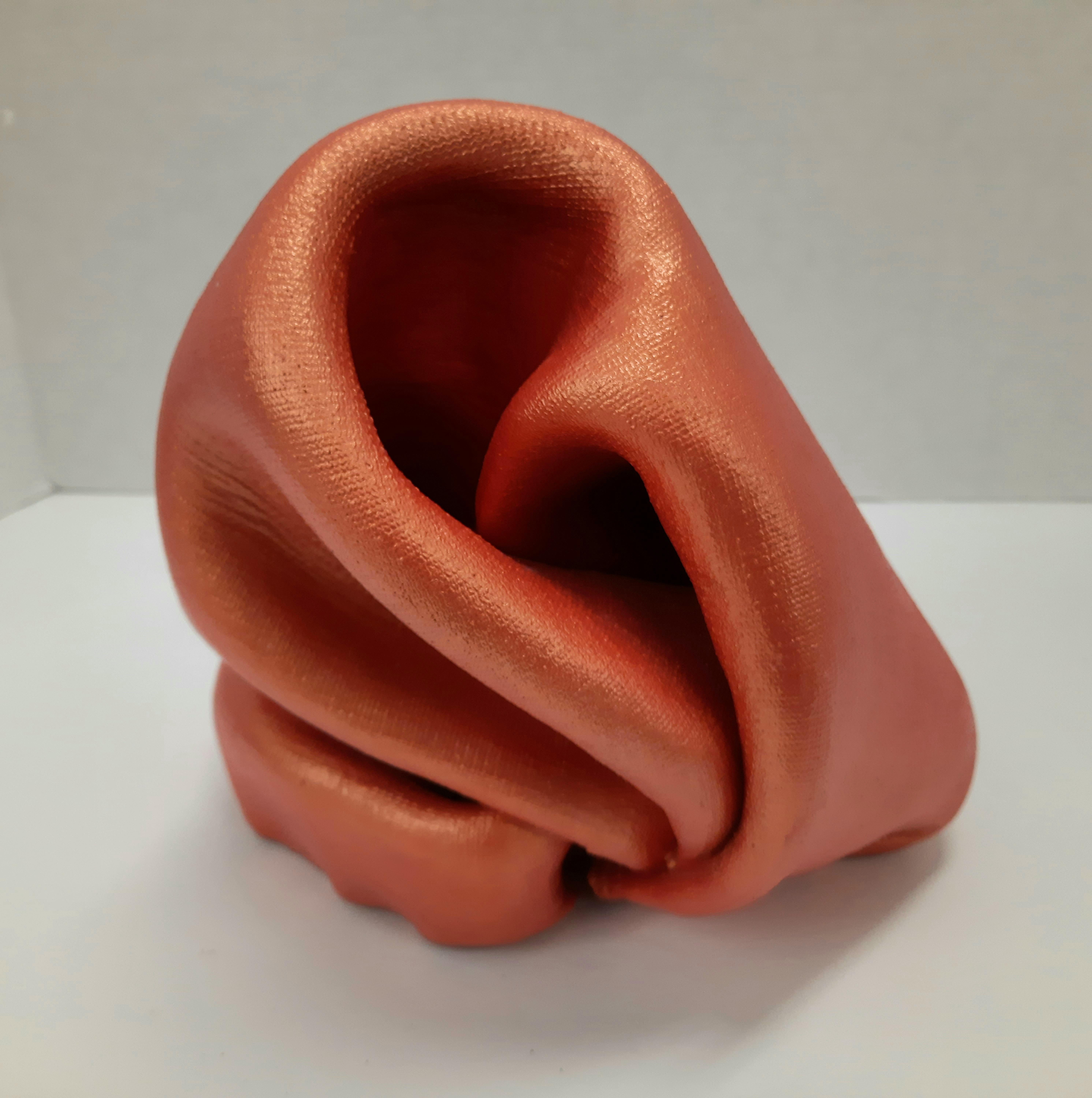 Ted VanCleave Abstract Sculpture - Sinuosity 133 orange (pop slick metallic smooth small sculpture art)